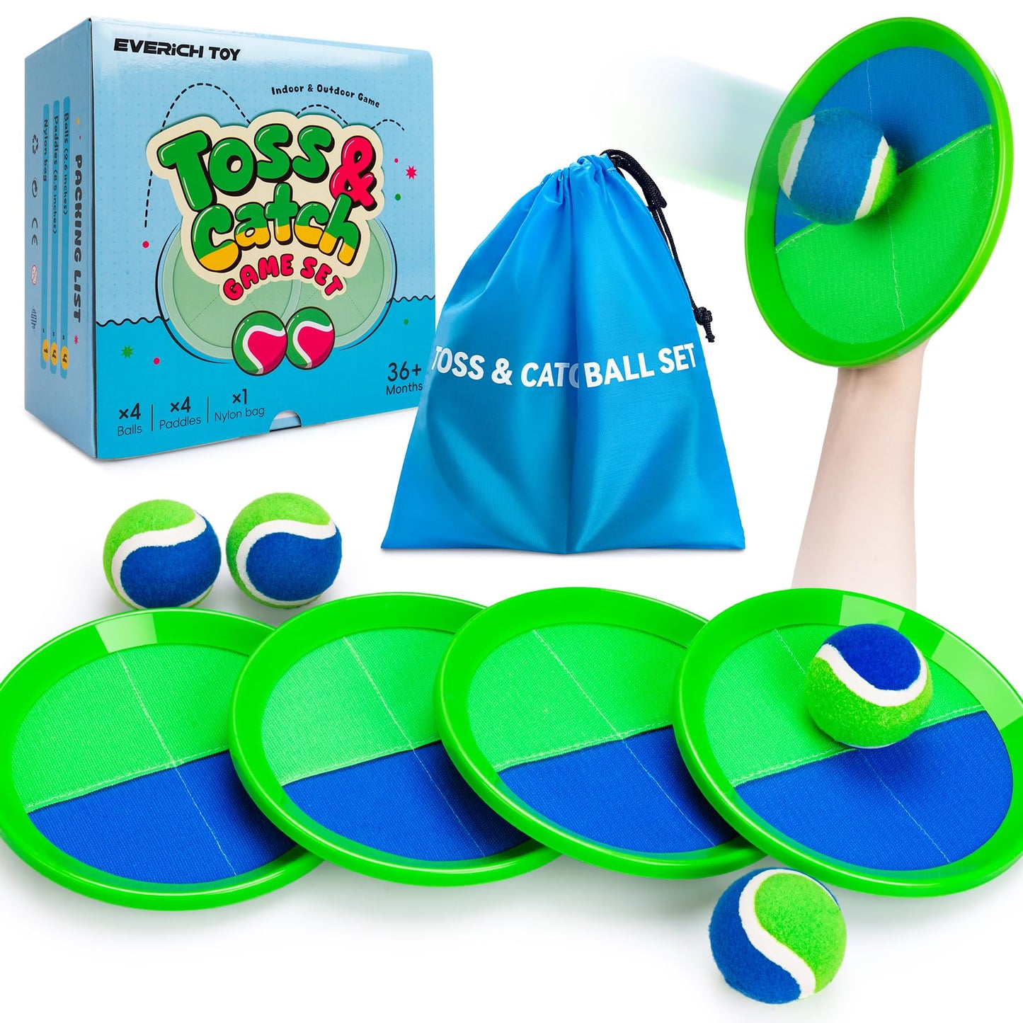 EVERICH TOY Upgraded Toss and Catch Ball Game Set, Kids Toy for Indoor Outdoor Beach Pool Yard Game, Classic Gift Easter Basket Sufferrs for Boys Girls 3 4 5 6 7 8 9 10 11 12+ Years Old