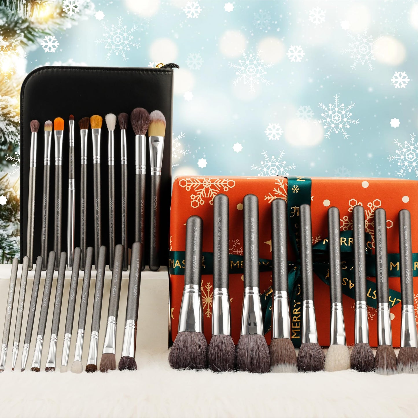 Docolor Professional Makeup Brush Set 29Pcs Makeup Brushes Valentines Day Gifts Premium Goat Synthetic Fiber Foundation Face Powder Blush Concealer Eyeshadows Make Up Brushes with PU Leather Case