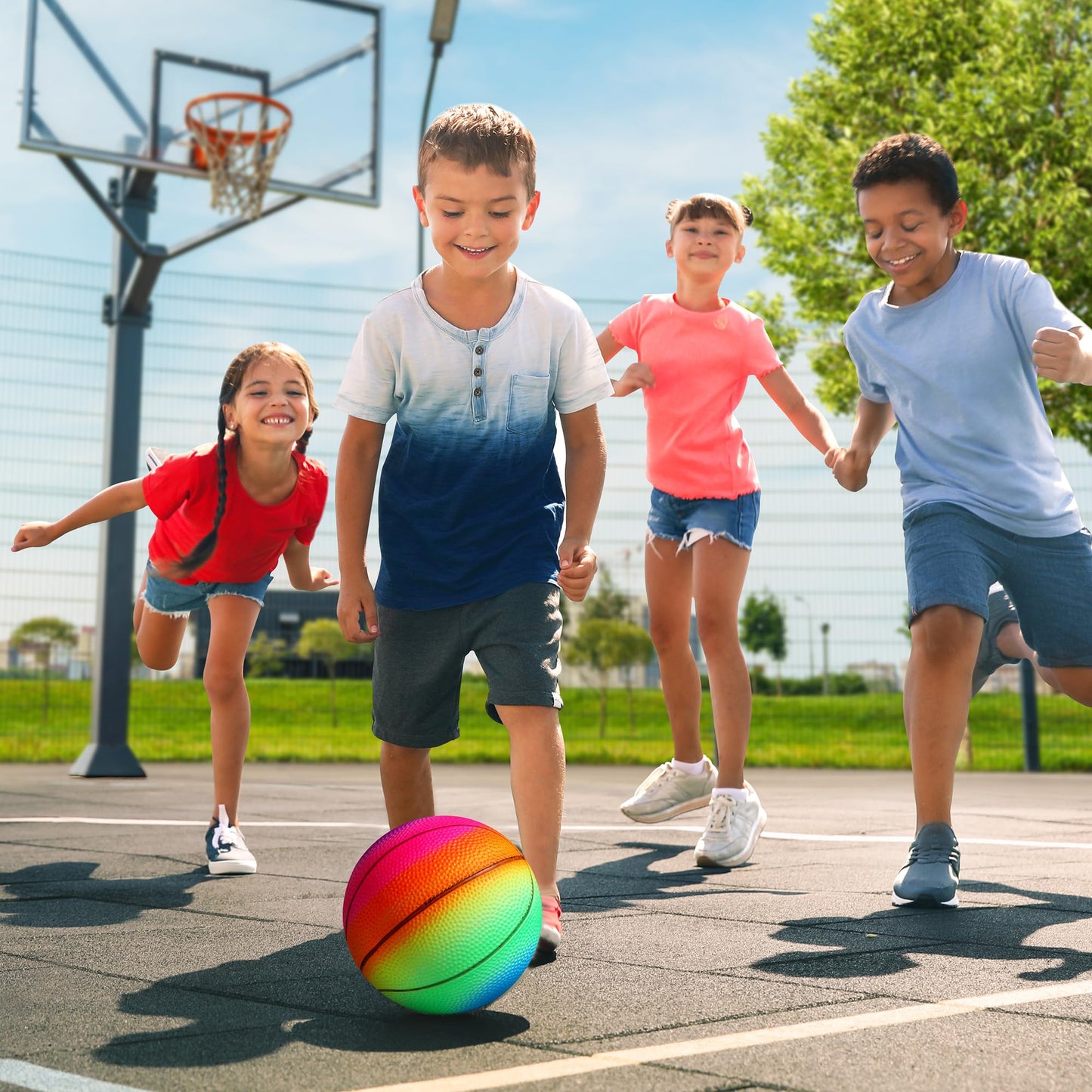 Billeeit Small Sports Balls for Kids Pack of 6, 2 Each of 5" Football, Basketball, Soccer for Playground, Toy Balls Set, Inflatable Multi-Sport Ball Set with 1 Pump for Indoor and Outdoor Activities