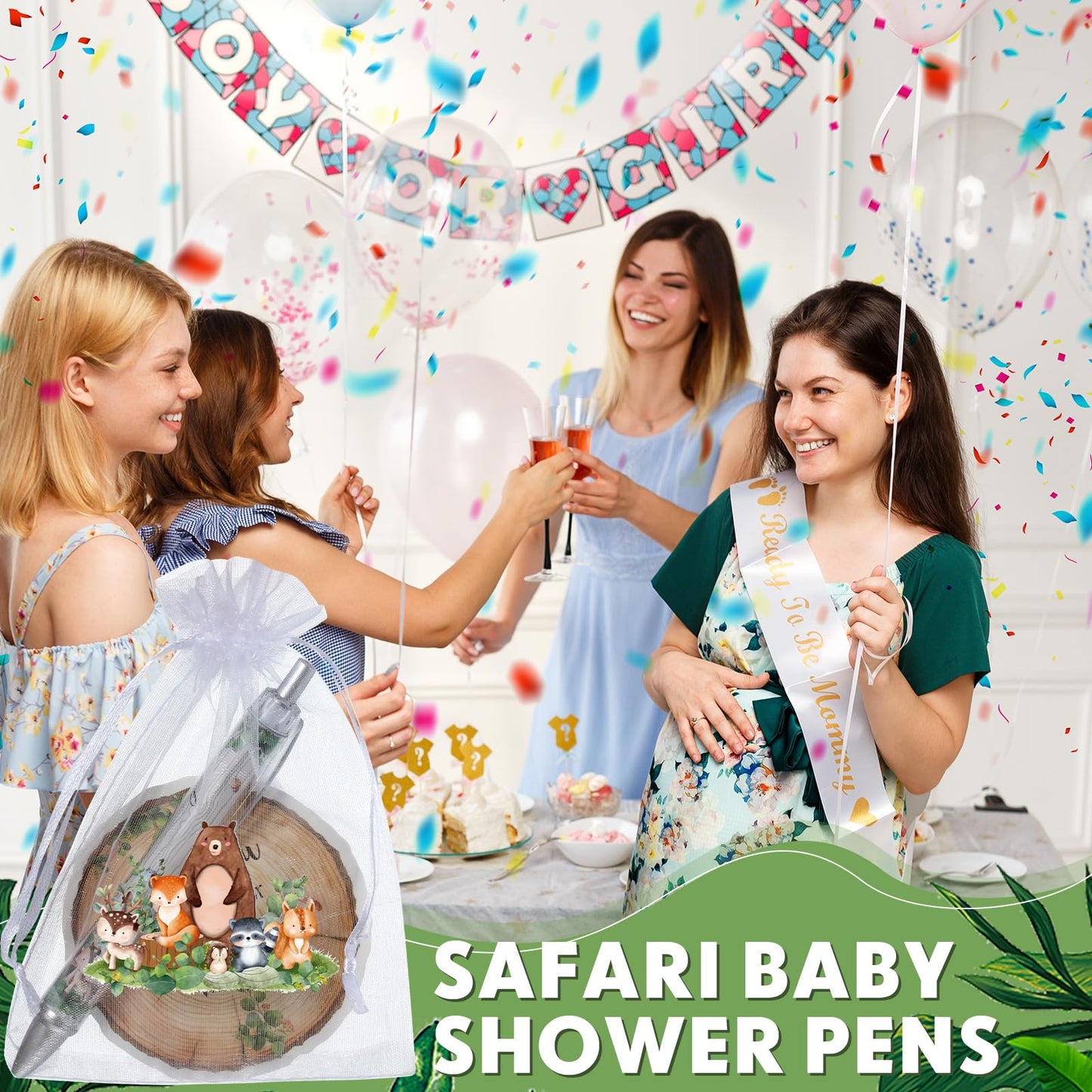 Chuangdi 50 Sets Baby Shower Favors Gifts for Guests Includes 50 Pcs Ballpoint Pens, Thank You Cards and Organza Bags(Woodland Animal)