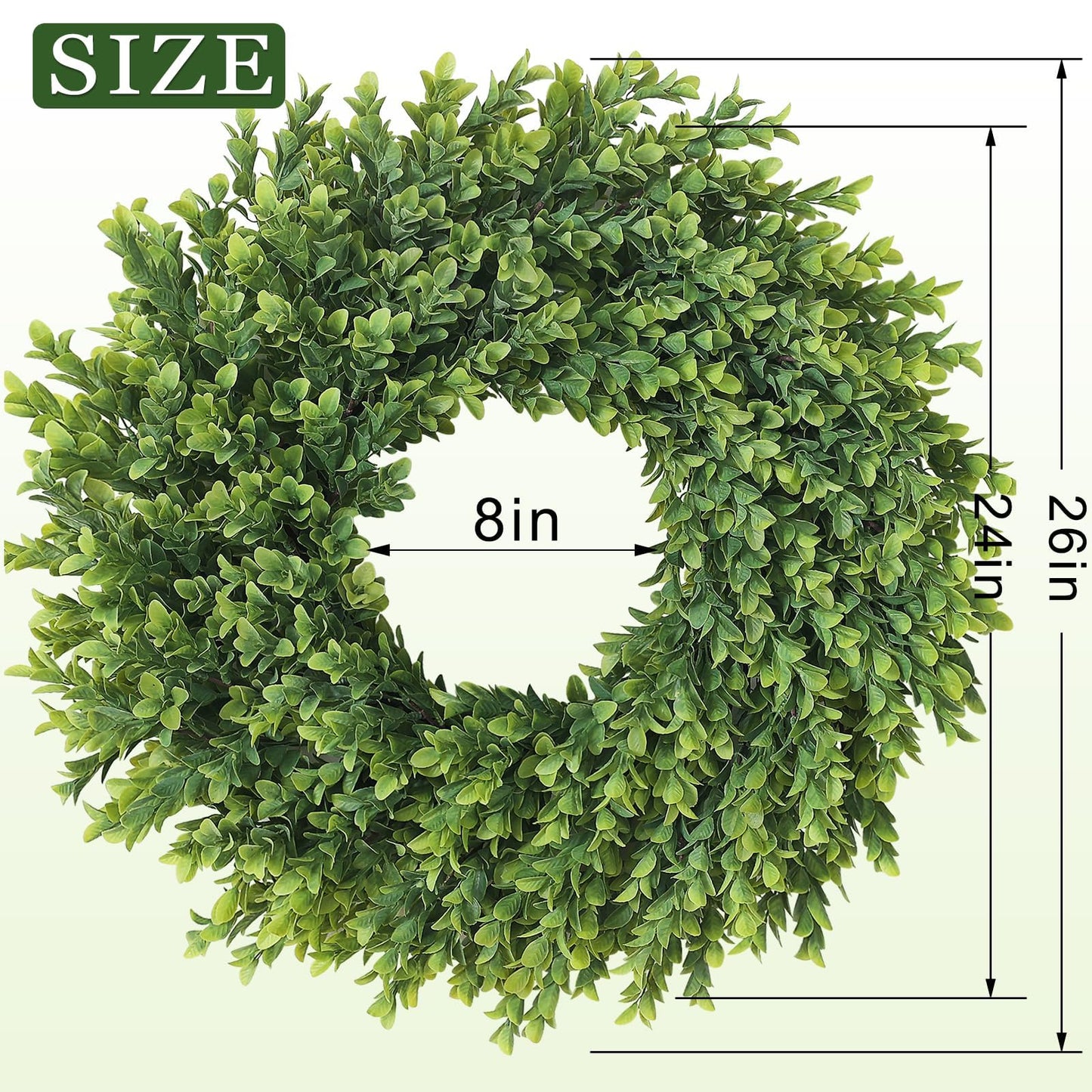 26" Artificial Boxwood Wreath for Front Door - Large Faux Plant Fake Greenery Hanging Wreath for Wall Window Farmhouse Fireplace Home Outdoor Spring Summer Decor