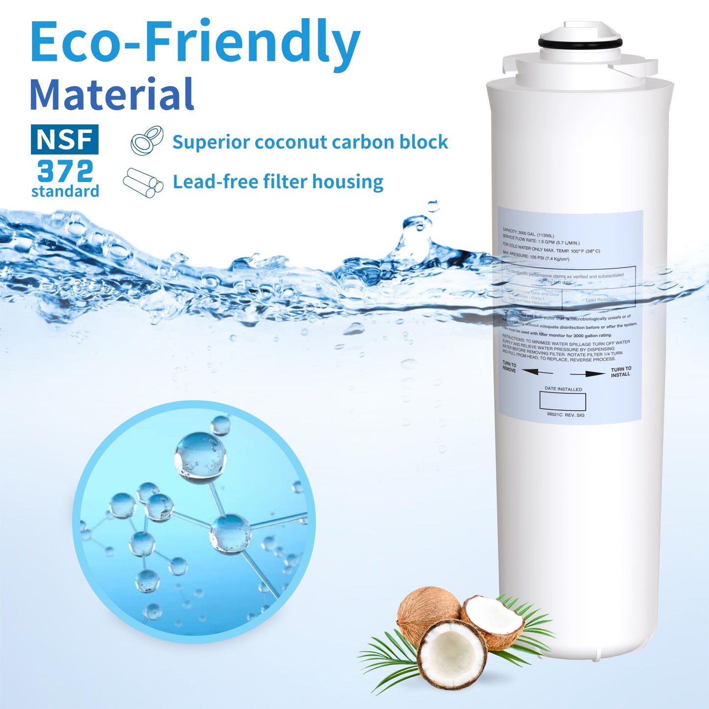 51300C Replacement Filter Compatible with Elkay ezH2O EWF3000 (No Chip - 3 Pack)