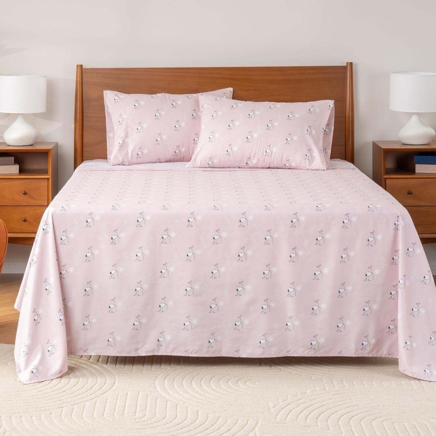 Berkshire Blanket Peanuts® Kids Sheet Set Queen Size - 4 Pieces,Cute Character Snoopy Printed Soft Microfiber Bed Sheets,Peanuts Make A Wish Spring Pink