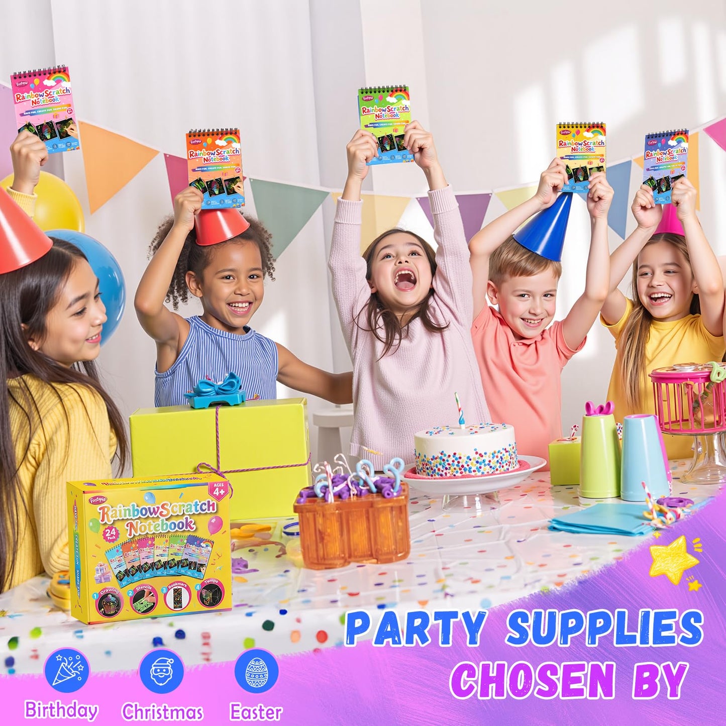 Party Favors for Kids, 24 Pack Scratch Art Rainbow Notebooks, Funtopia Loot Bag Fillers Goodie Bag Stocking Stuffers for Kids 4-8 8-12, Classroom Prizes for Students from Teacher