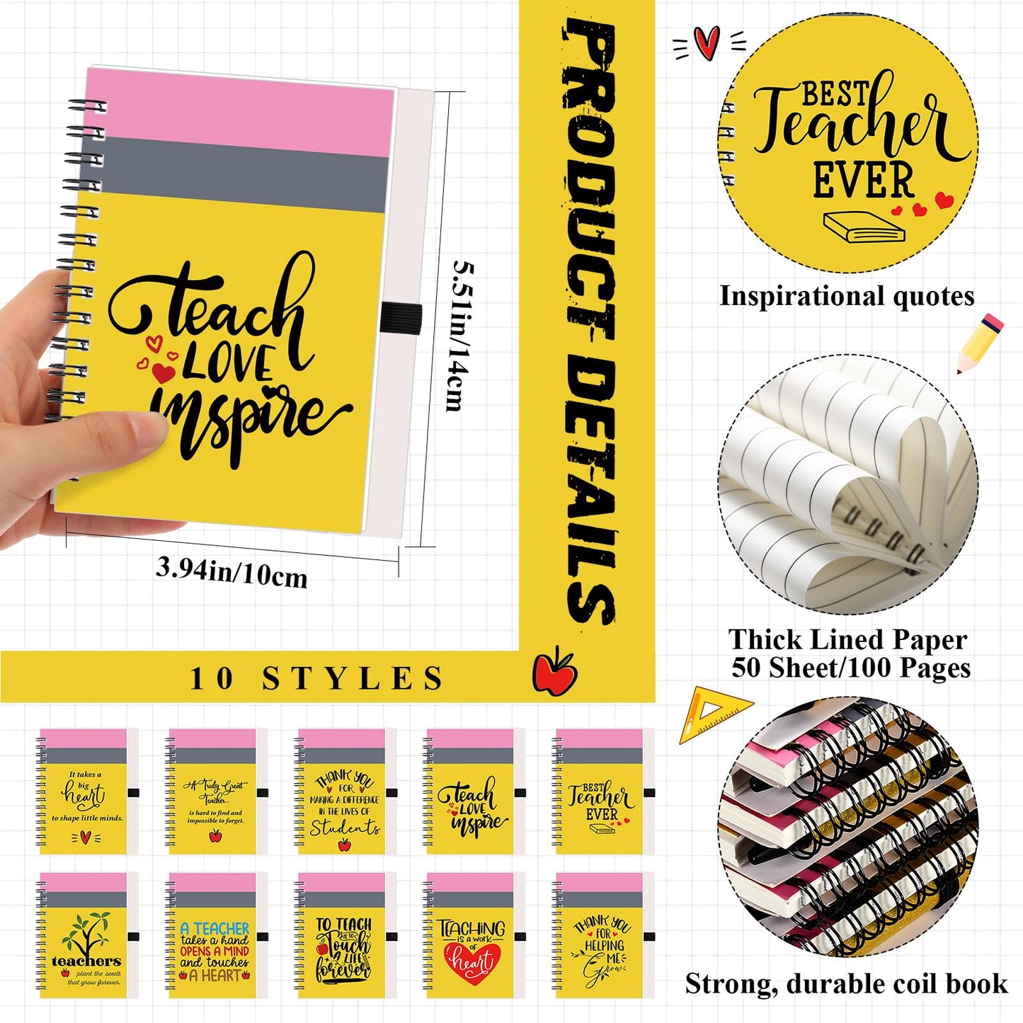 Resurhang 20 Sets Teacher Appreciation Gifts Bulk, Back to School Spiral Notebooks with Glitter Pens, Teacher Gifts from Student Thank You Gift for Classroom Party Favor, First Day of School