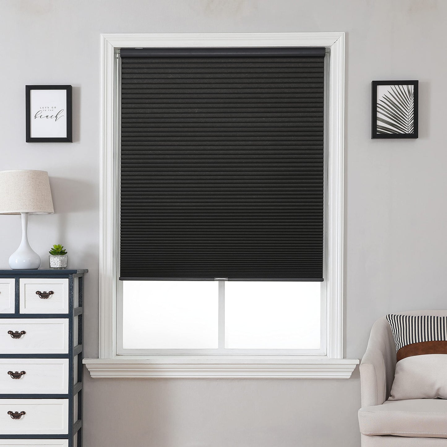 Joydeco Honeycomb Shades, Black Cordless Cellular Shades Blackout, Free-Stop Honeycomb Window Blinds for Bathroom, Bedroom, Living Room, Office, Kitchen (36" W x 64" H)