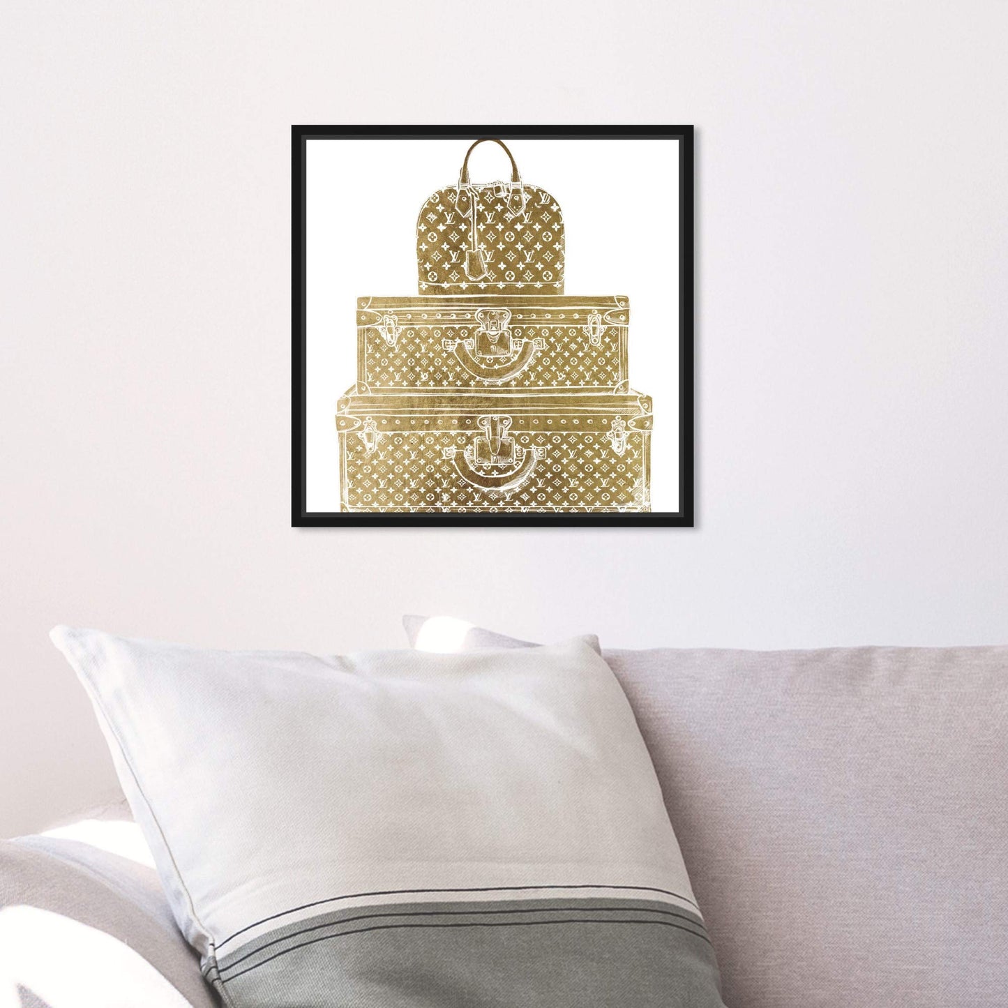 The Oliver Gal Artist Co. Fashion and Glam Framed Wall Art Canvas Prints 'Royal Bag and Luggage Diecut' Travel Essentials Home Décor, 12 in x 12 in, Gold, White