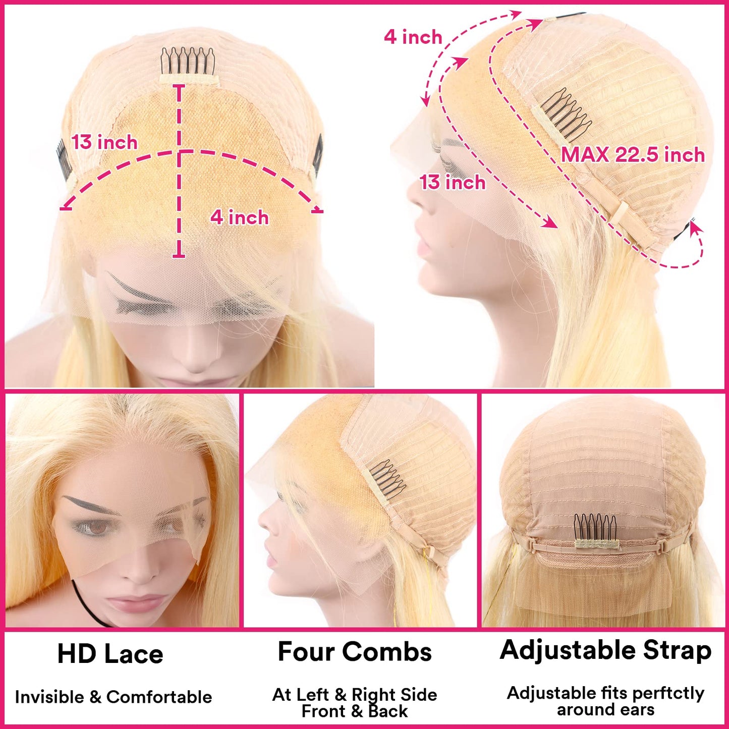 613 Lace Front Wig Human Hair 13x4 Blonde Lace Front Wigs 26Inch 210% Density 613 HD Lace Frontal Wig for Women 12A Brazilian Straight Human Hair Wig Glueless Wigs Pre Plucked with Baby Hair