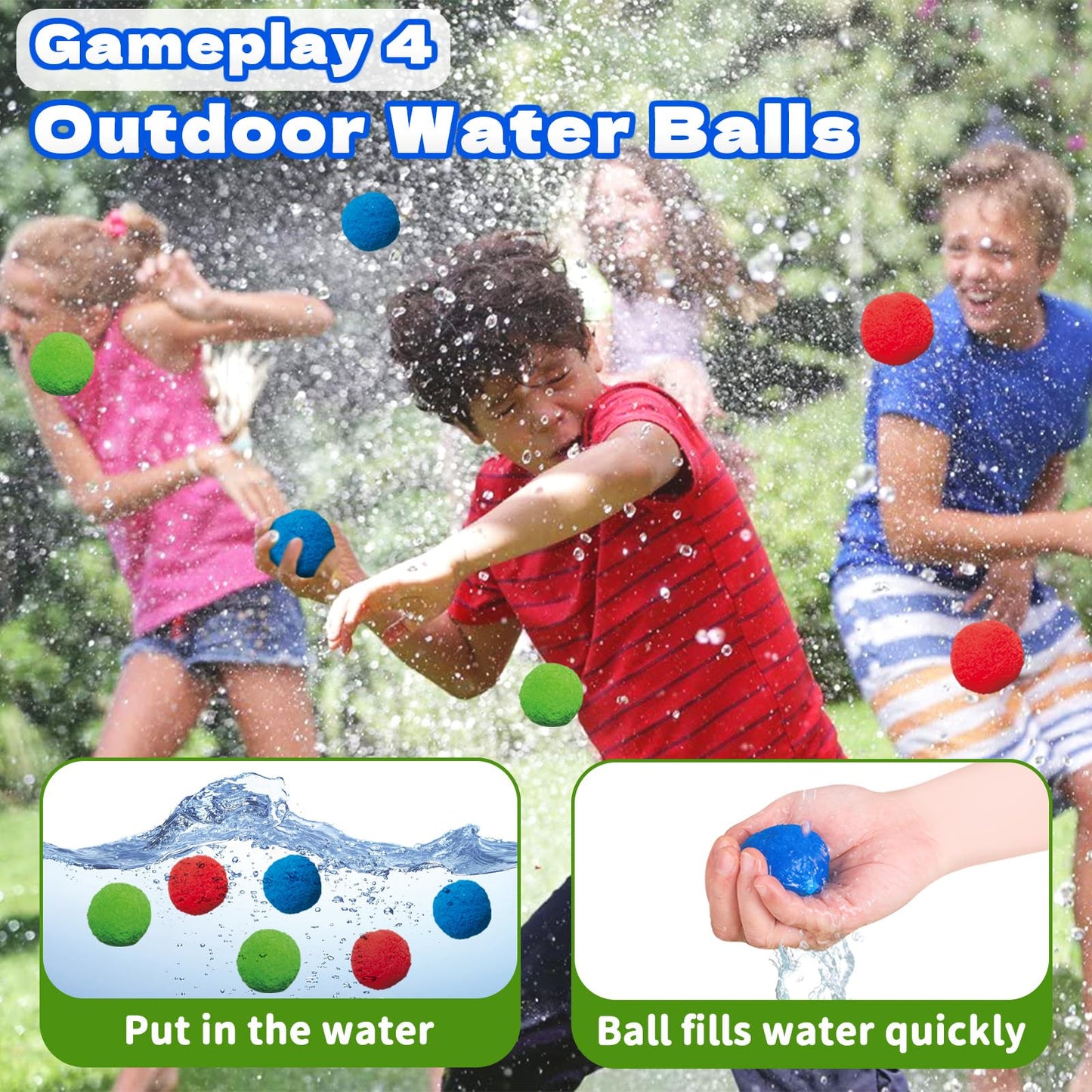 Intoypad 4-in-1 Kids Sprinkler Baseball & Water Ball Toy, Sprinkler with 3 Jets, 4 Baseballs & 6 Reusable Water Balls, Outdoor Summer Toys for Boys Girls Outside Yard Water Game Toys for Kids Ages 3-8