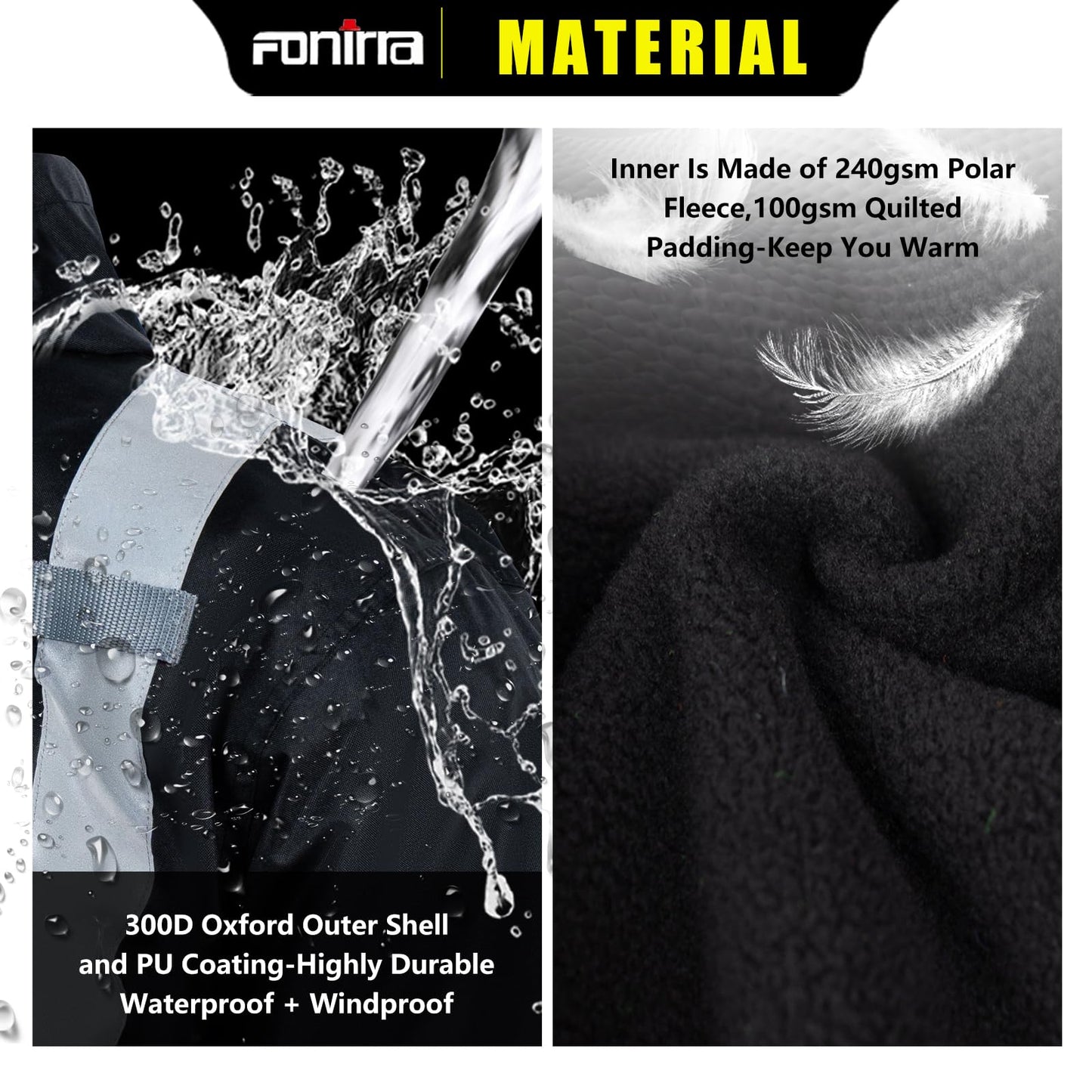 FONIRRA High Visibility Safety Jackets for Men with Fleece Liner, ANSI Class 1 Reflective Waterproof Bomber Jacket