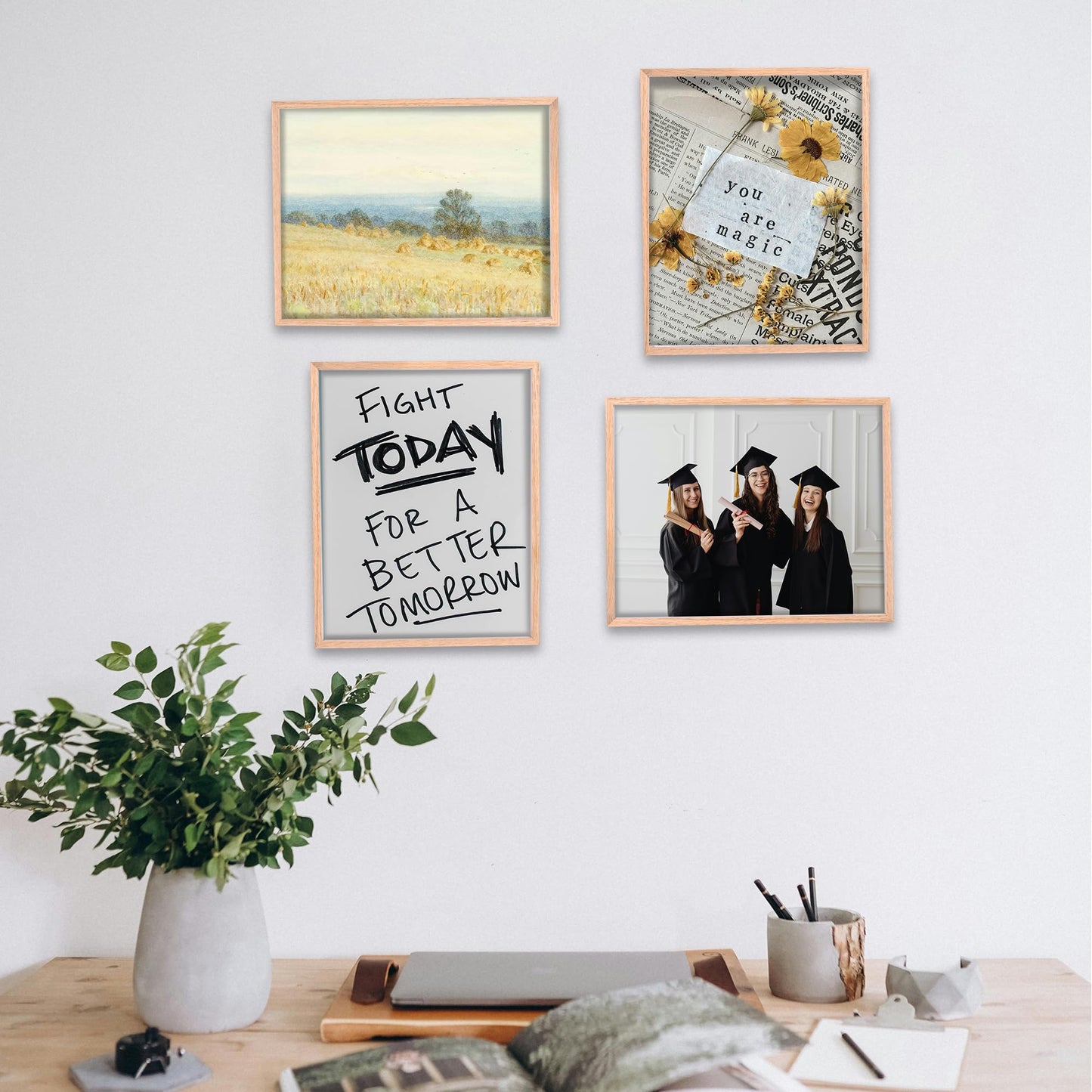 LYYYXGYP 8x10 Wood Picture Frame Set of 6 Wooden Photo Frame Natural Solid Oak Wood Grain Beige Frame with glass for Wall Hanging and Tabletop Display