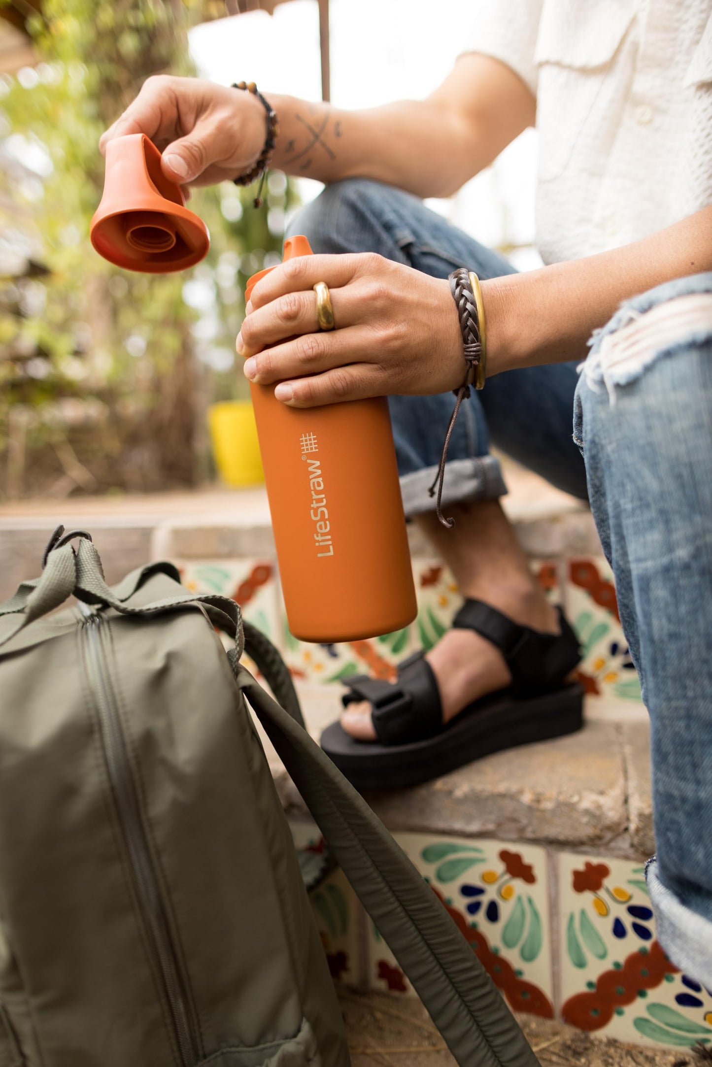 LifeStraw Go Series — Insulated Stainless Steel Water Filter Bottle, 18oz, Kyoto Orange, Removes Bacteria, Parasites, Microplastics, Improves Taste