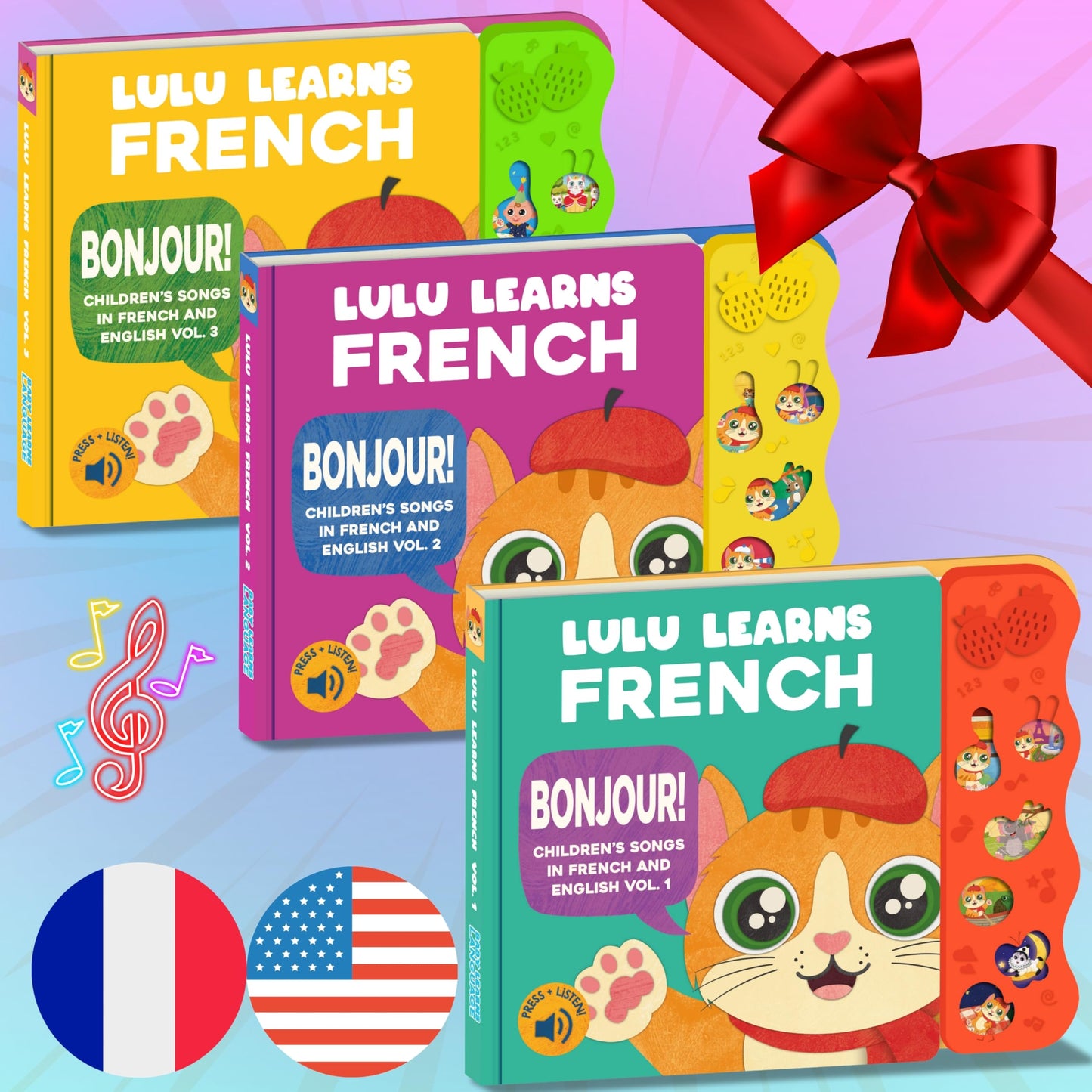 Lulu Learns French Vol. 1: Interactive Musical Baby Book – Bilingual French Learning Toy for Toddlers, Kids & Babies, Educational French Sound Book for Early Language Development