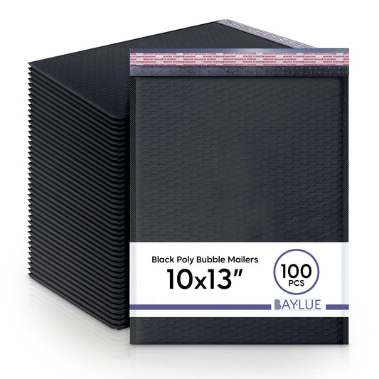 Black 10x13 Inch Poly Bubble Mailers |Self Seal Padded Envelopes for Thick books | Air Cushioned Bubble Mailer | Usable Size 9.5x13 Inch | Waterproof Lightweight Mailing Shipping Bags | 100 Pack Bulk