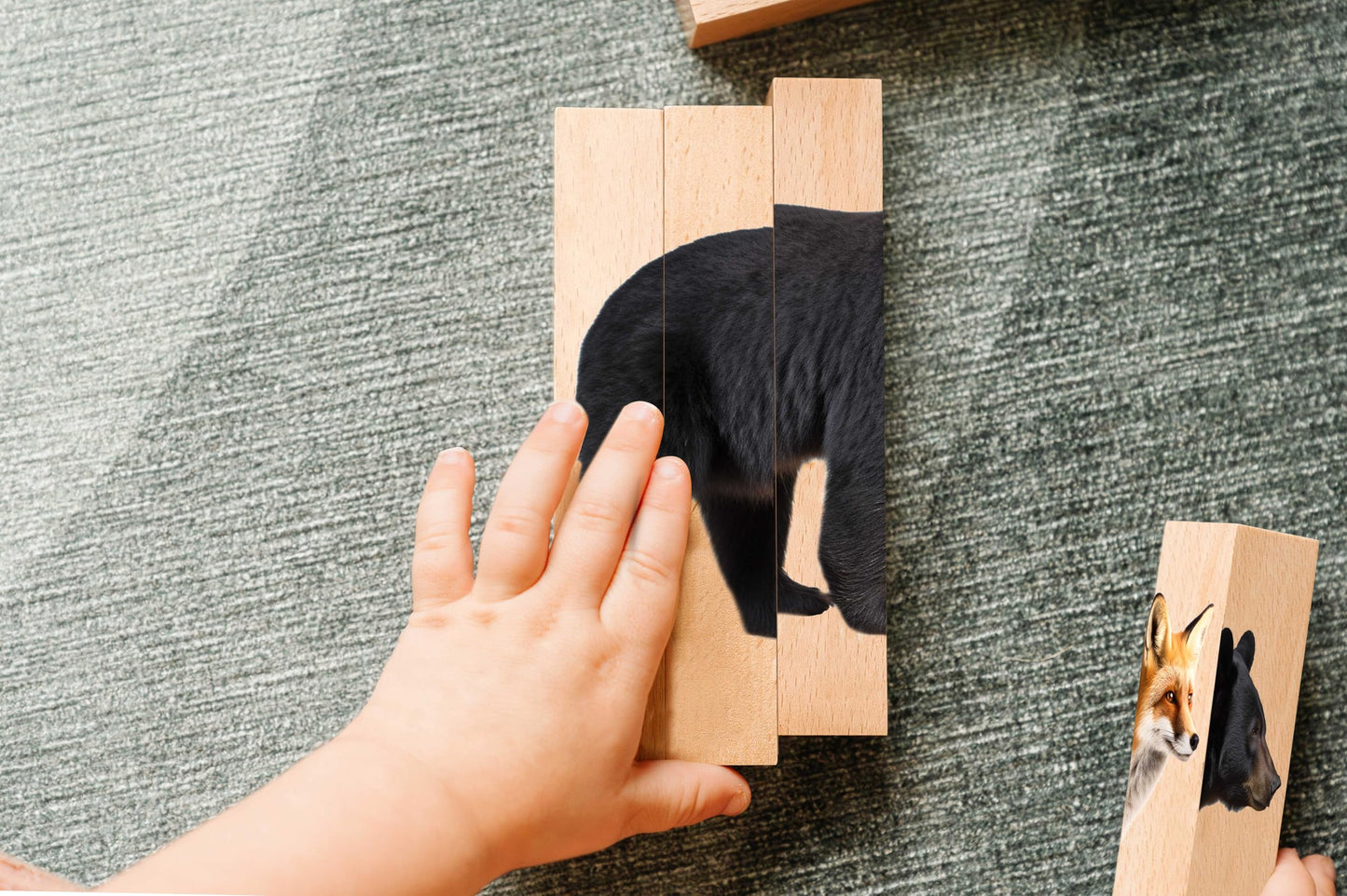 Wooden Animal Chunky Puzzles for Toddlers 2+ Years - Montessori 4 in 1 Creature Block Puzzle Toy (Safari)