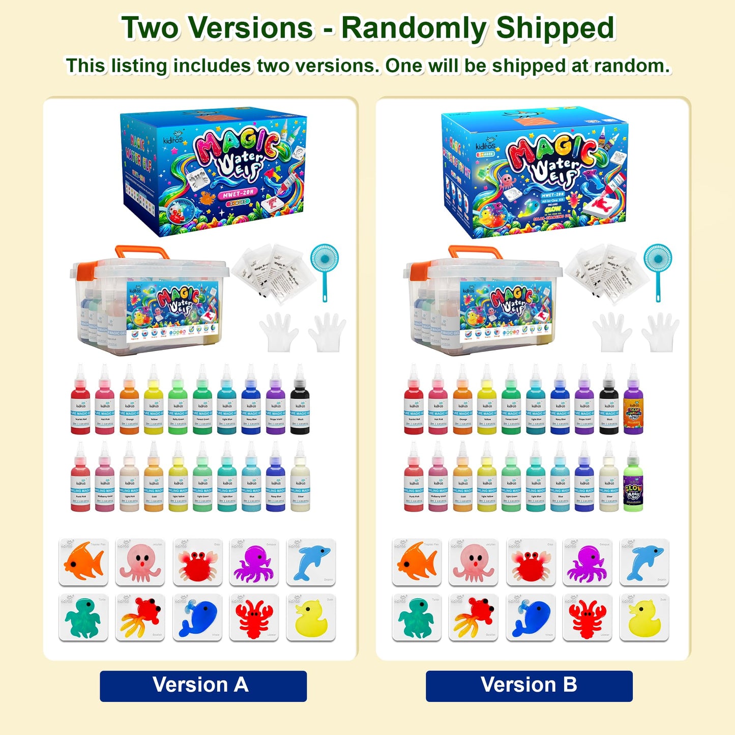 Kiditos Magic Water Elf Toy Kit–Squishies for Kids, 20 Gels & 10 Molds, Magic Gel Water Pets Sensory Toy, Fun DIY Craft Kit，Party Favors, Birthday & Christmas Gifts for Kids Ages 3+