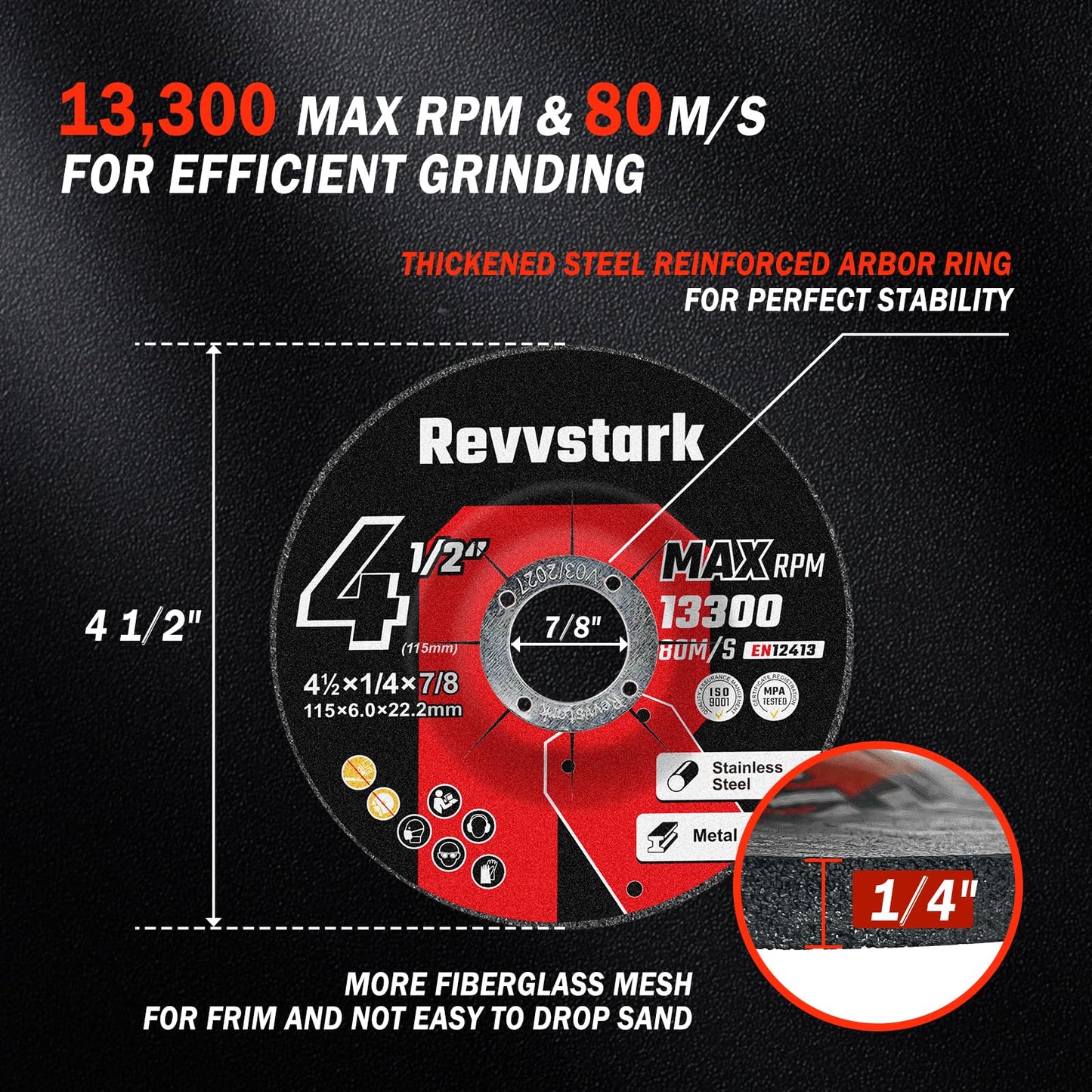 50 Pack Grinding Wheels 4-1/2 Inch, Grinder Wheel for General Purpose Metal & Stainless Steel, Aluminum Oxide Grinding Disc 4 1/2 for Angle Grinder, Depressed Center 4.5" * 1/4" * 7/8"