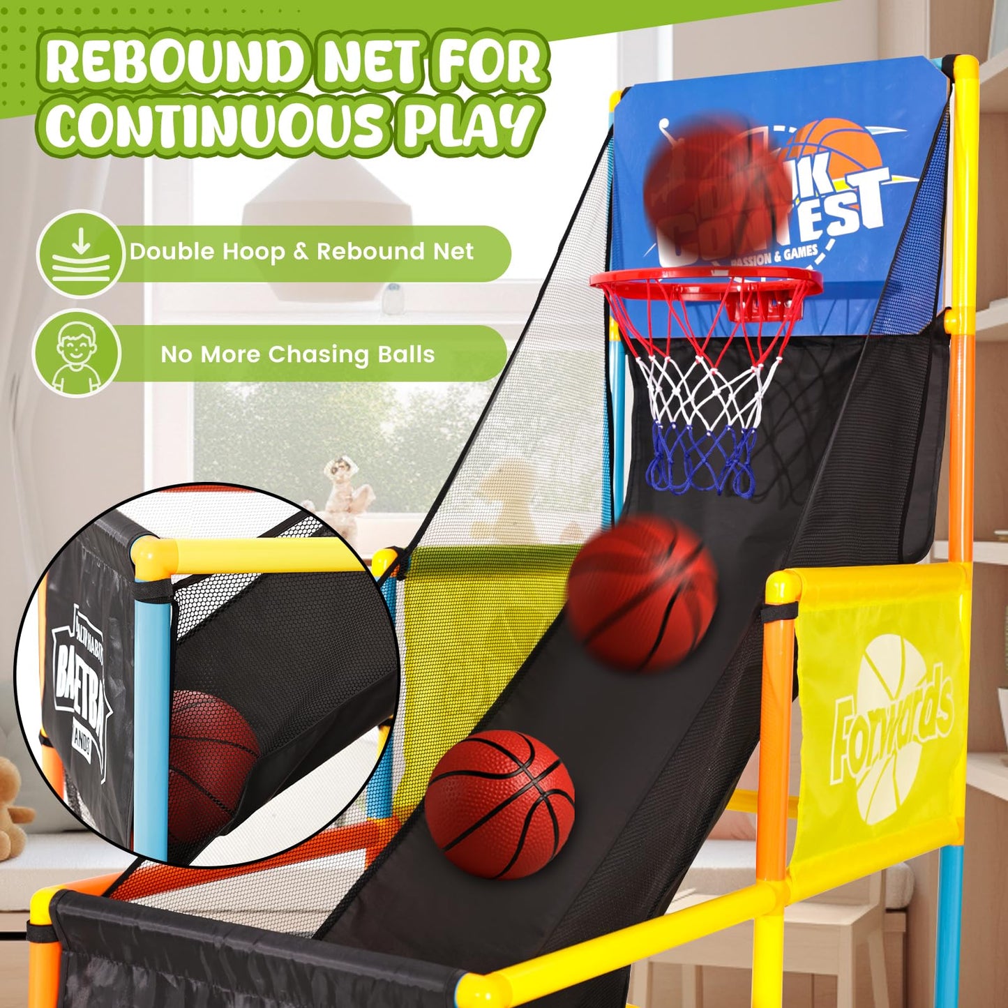 LovesTown Arcade Basketball Game Set with 4 Balls, Indoor Basketball Hoop for Kids 3 to 12 Years, Outdoor Sport Play Carnival Games Sport Toys Gifts for Boys Girls, Ideal for Competition, Toddler Toys
