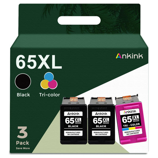 3 Pack 65XL Compitable Ink Cartridges Replacement for HP Ink 65 XL HP65XL Combo (Black and Color 3-Pack) for HP65 5055 5000 5052 5010 5070 5014 3755 3700 3772 2600 3752 2652 2655 2622 2640 Printer