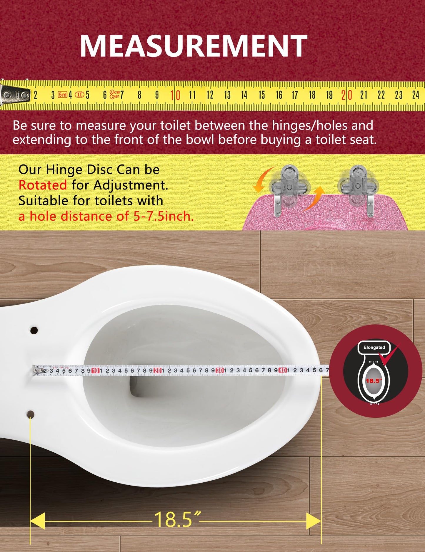 Angol Shiold ELONGATED Pink Toilet Seat Resin Glitter, Slow Close Heavy Duty Acrylic Toilet Seats for Standard Toilets, Easy Installation & Cleaning(19Inch, Pink Glitter, Upgraded hinges)