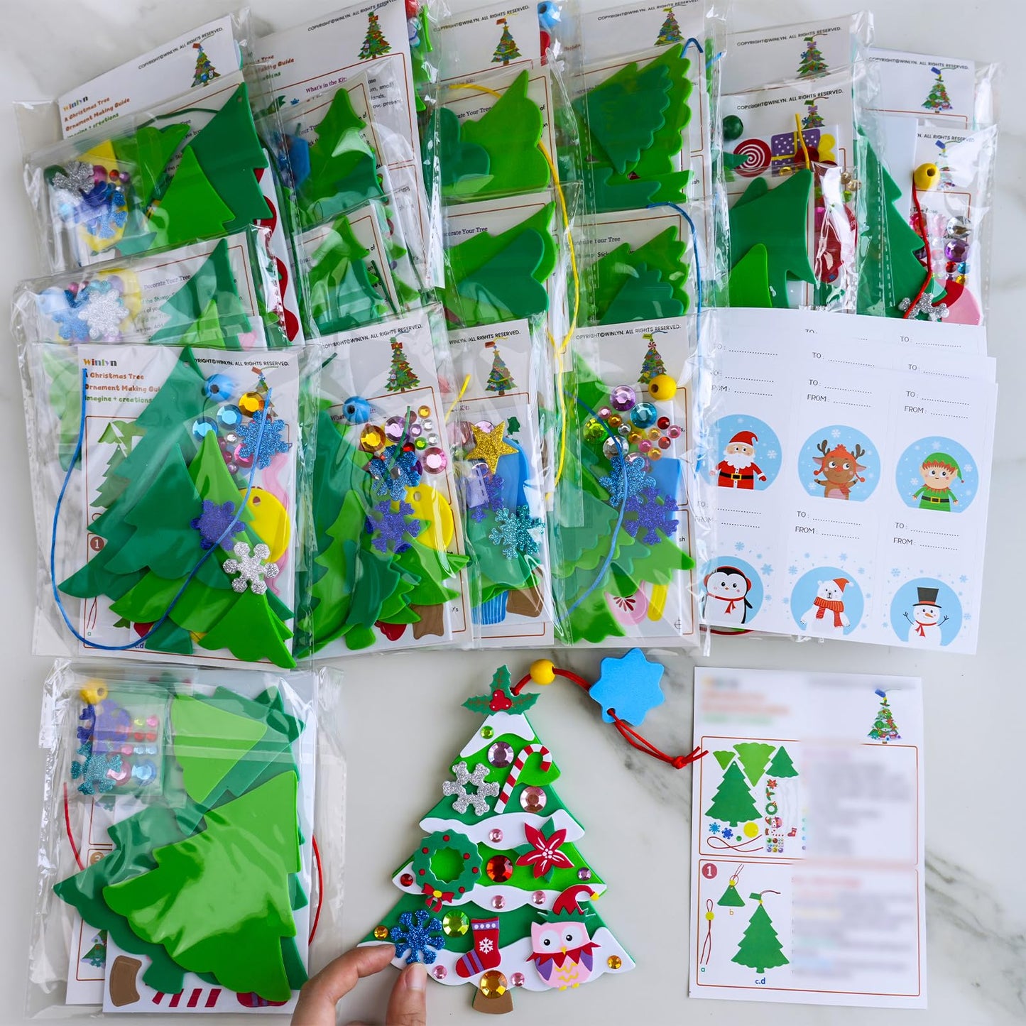 Winlyn 24 Sets Christmas Craft Kits Winter Crafts DIY Pine Tree Ornaments Decorations Art Sets Festive Foam Stickers Holdiay Arts and Crafts for Kids Classroom Activities Party Favors