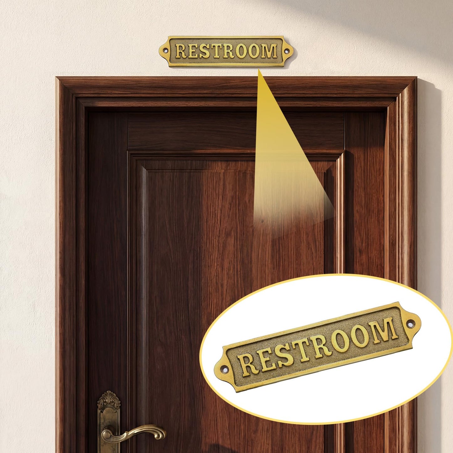 AceOrbit 8.5 x 2 Inch Restroom Sign Solid Brass Metal Door Sign with Mounting Hardware Antique Finish Easy DIY Installation Home Decor for Gents, Ladies, Office, Laundry, Restroom, Pull, Parking