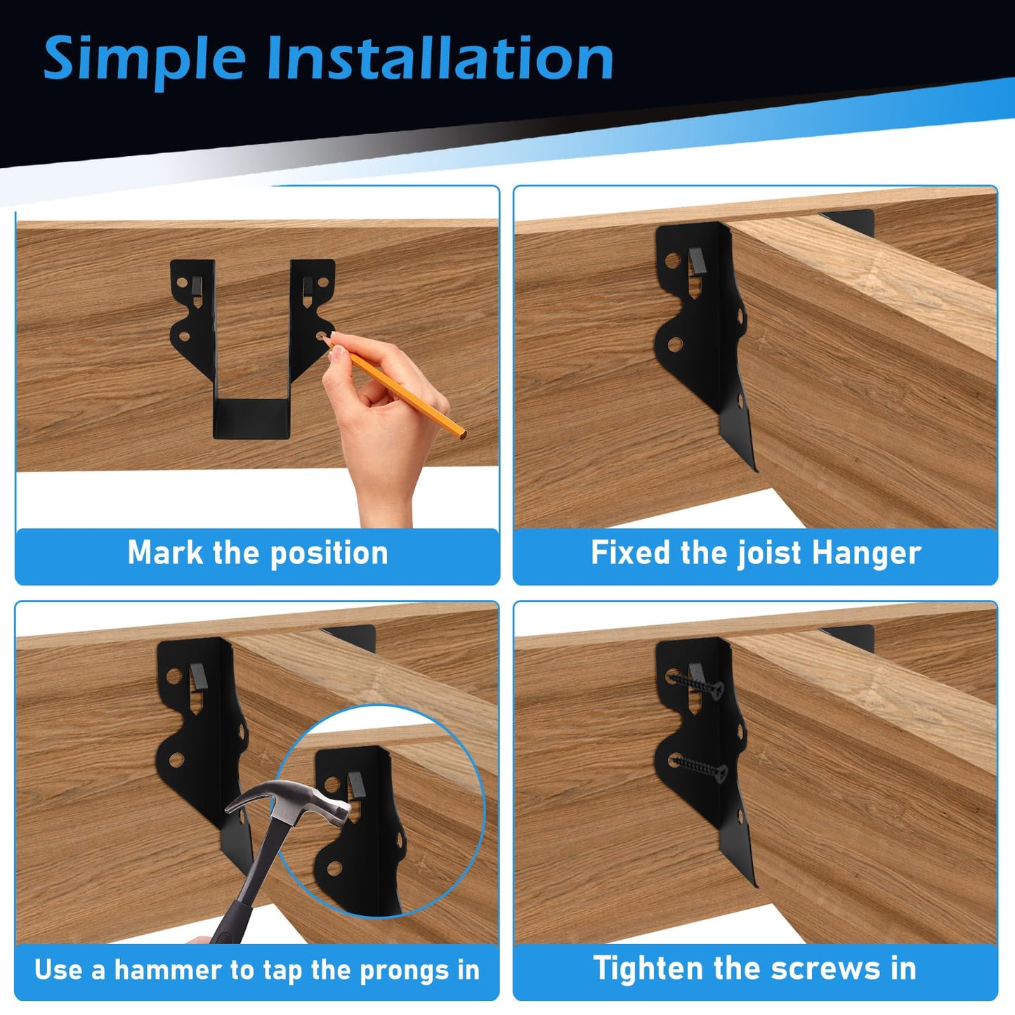 36 Pcs 2x4 Joist Hanger,Q235B Steel Black Powder Coated Face Mount Joist Hangers ,Hurricane Ties for Rafters,Tie Brackets for Floor Deck and Ceiling Joists