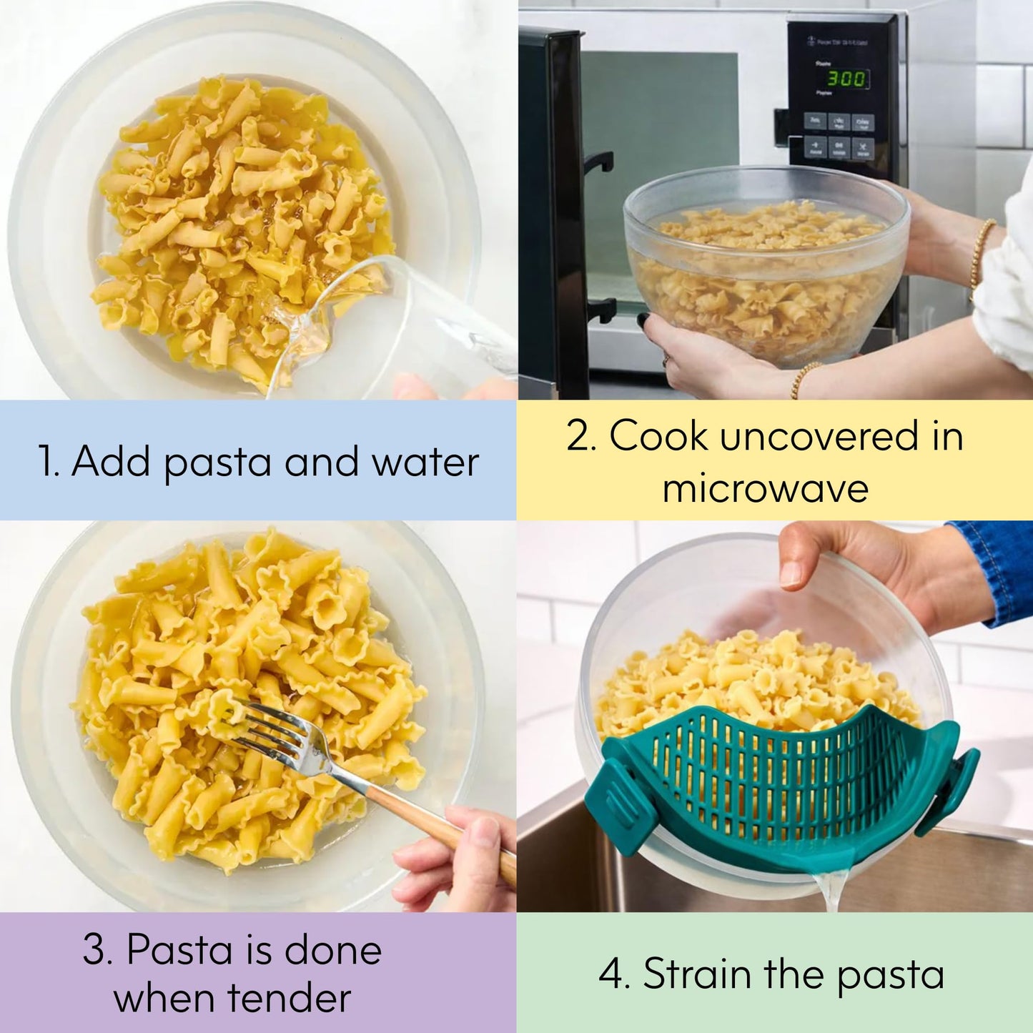 Anyday 8 Cup Glass Microwave Pasta Cooker - BPA Free & Plastic Free Microwave Spaghetti Cooker - Meal Prep & Glass Cookware | Stackable Airtight Nontoxic Storage Container with Vented Lid (Kale)