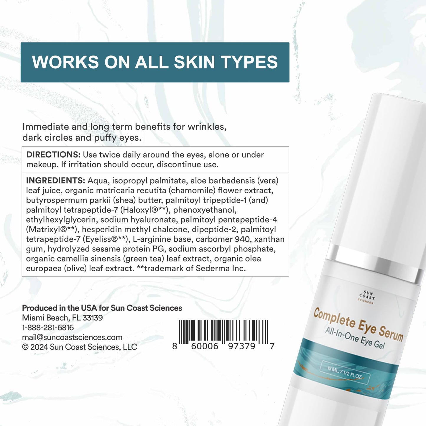 Sun Coast Sciences - Complete Eye Serum by Dr. Mark Rosenberg for Wrinkle Reduction, Dark Spot Fading, and Under-Eye Bags Treatment (Pack of 1)