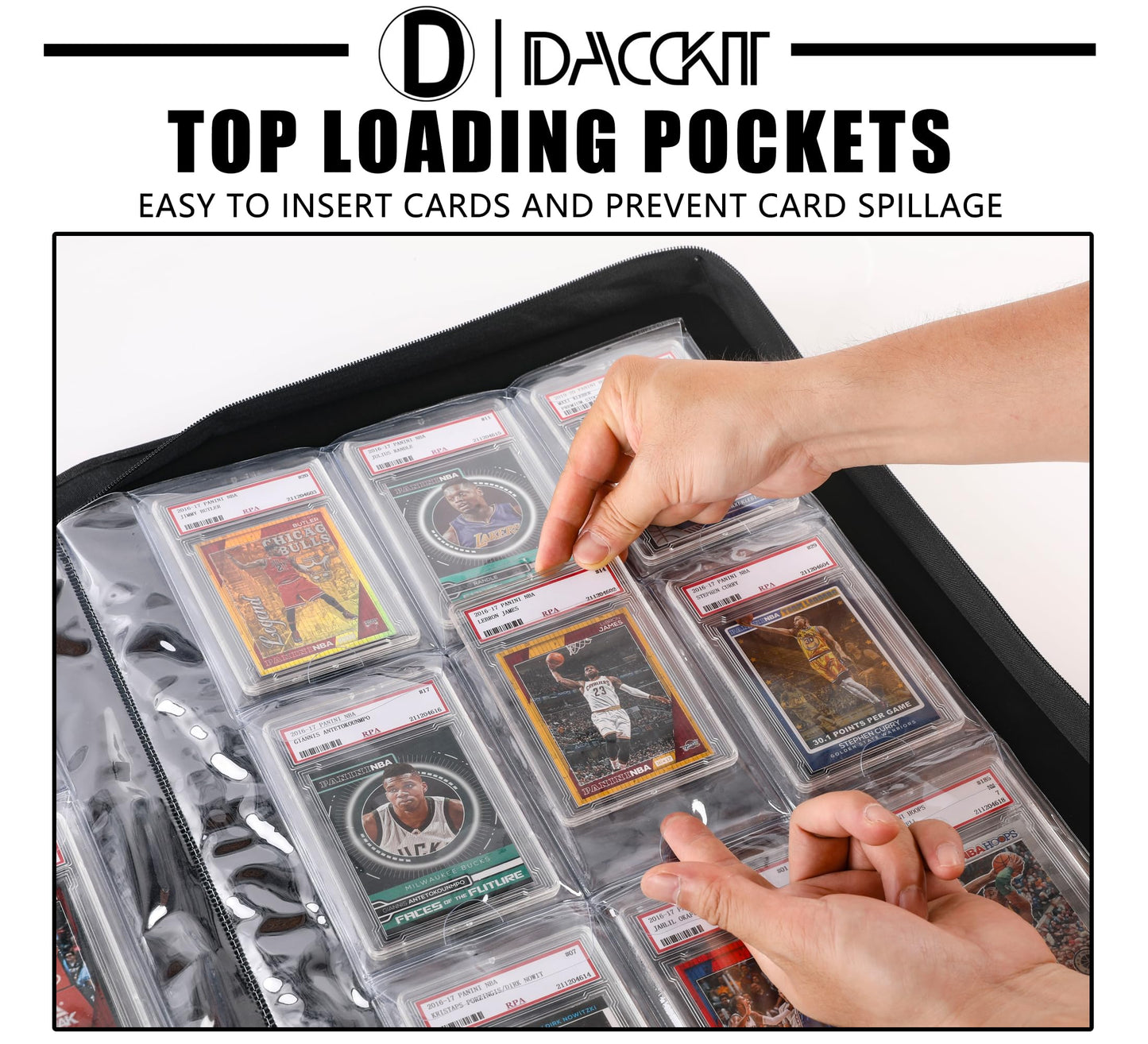 D DACCKIT Graded Card Binder，Holds 90 Card - 9 Pocket Slab Binder for Cards Compatible with PSA CGC BGS SGC（Model A, Navy Blue）