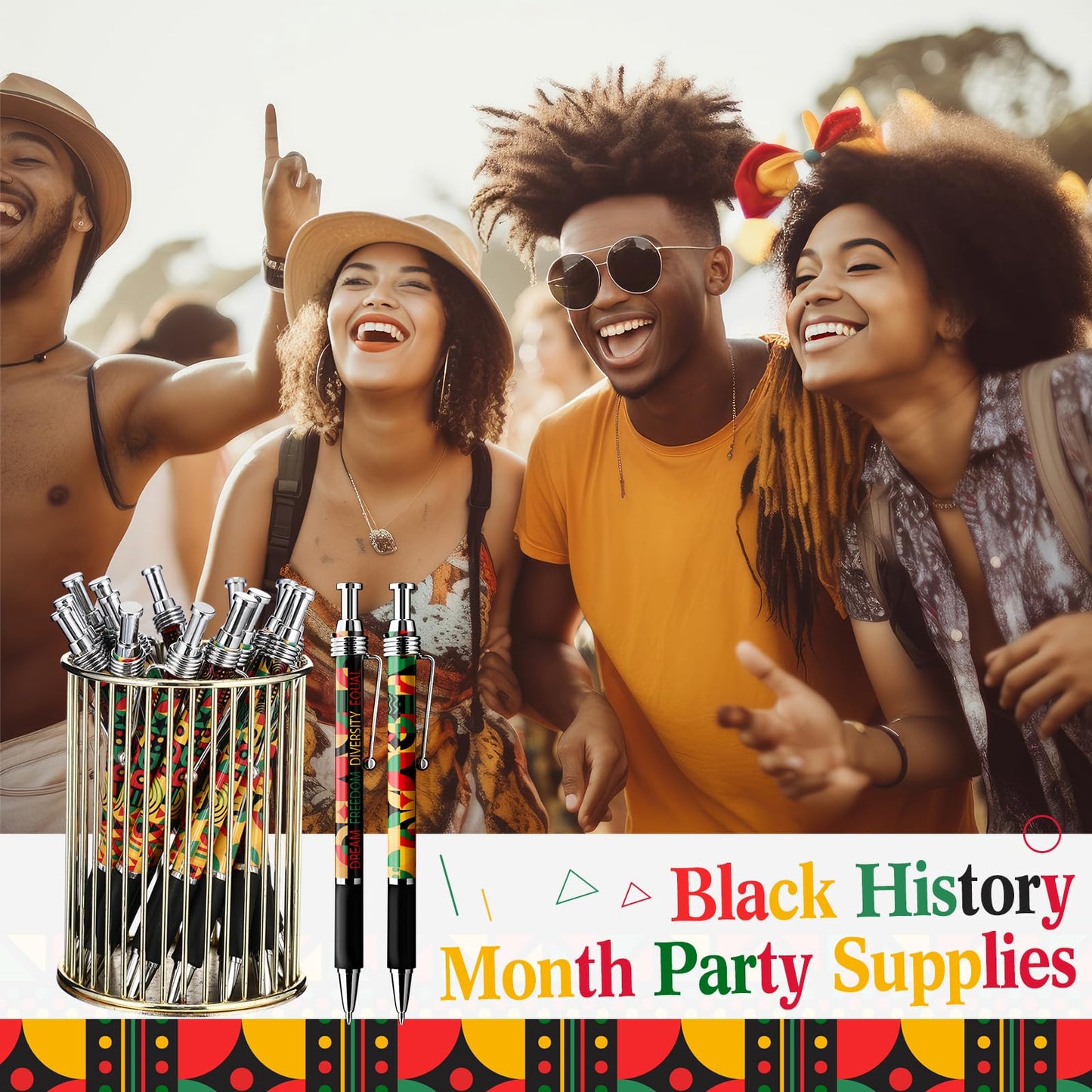Sayglossy 200 Pcs Juneteenth Gift Bulk Happy Juneteenth Day Ballpoint Pens Freedom Day Independence Theme Ballpoint Pens for Party Supplies Favors Festival Decoration (Geometric Pattern)