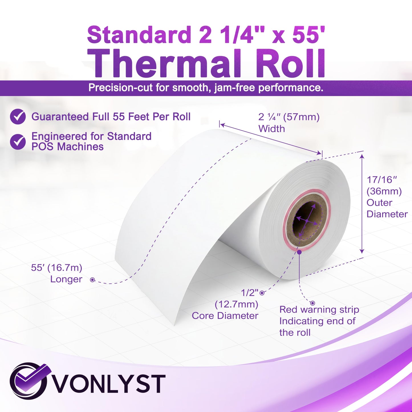 Verifone & Ingenico Thermal Paper Rolls 2 1/4" x 55' (50 Pack) BPA Free Receipt Paper for VX520 VX680 T650 V400m ICT220 ICT250 Desk 3500 Move 5000 Credit Card Machine