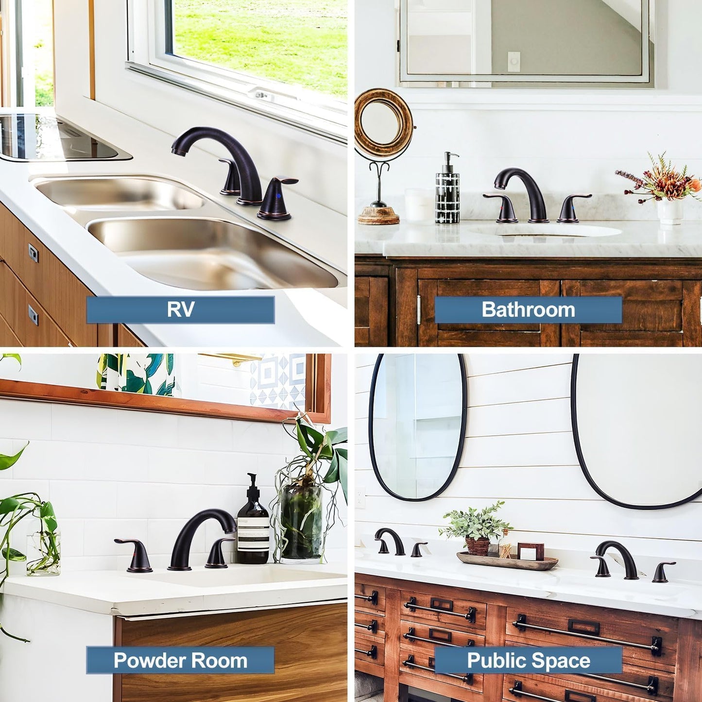 Aleasha Bathroom Sink Faucet 3 Holes Oil Rubbed Bronze, Widespread Bathroom Faucet, Washroom Faucets with Pop Up Drain, Washroom Sink Faucets with 304 Stainless Steel Lead-Free Hose