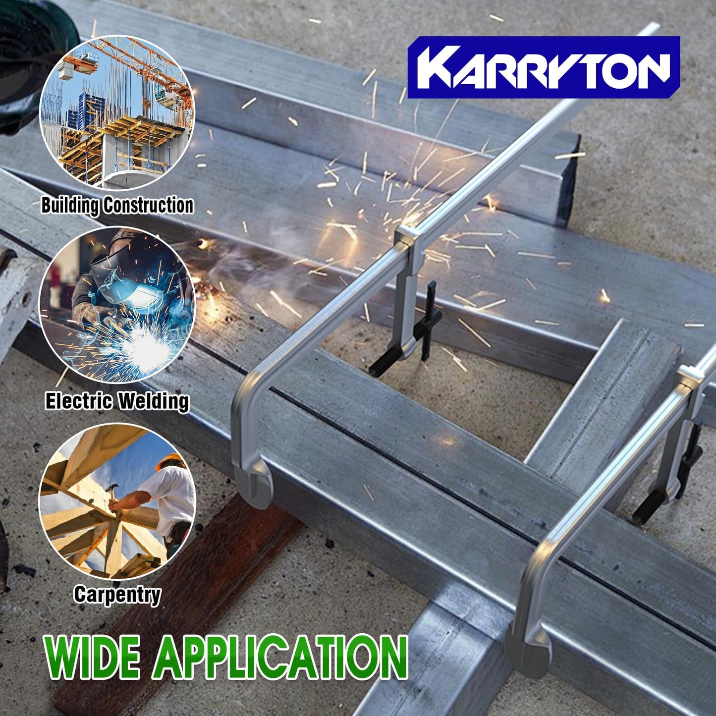 KARRYTON 4-Pack Heavy Duty 12"(300x120mm) F-Clamp w/ 4-3/4" Throat Depth, Bar Size 1"x15/32", 1400LB Clamping Force, Drop Forged Steel Bar Clamps for Wood, Metal, Pipe, Welding and DIY Projects