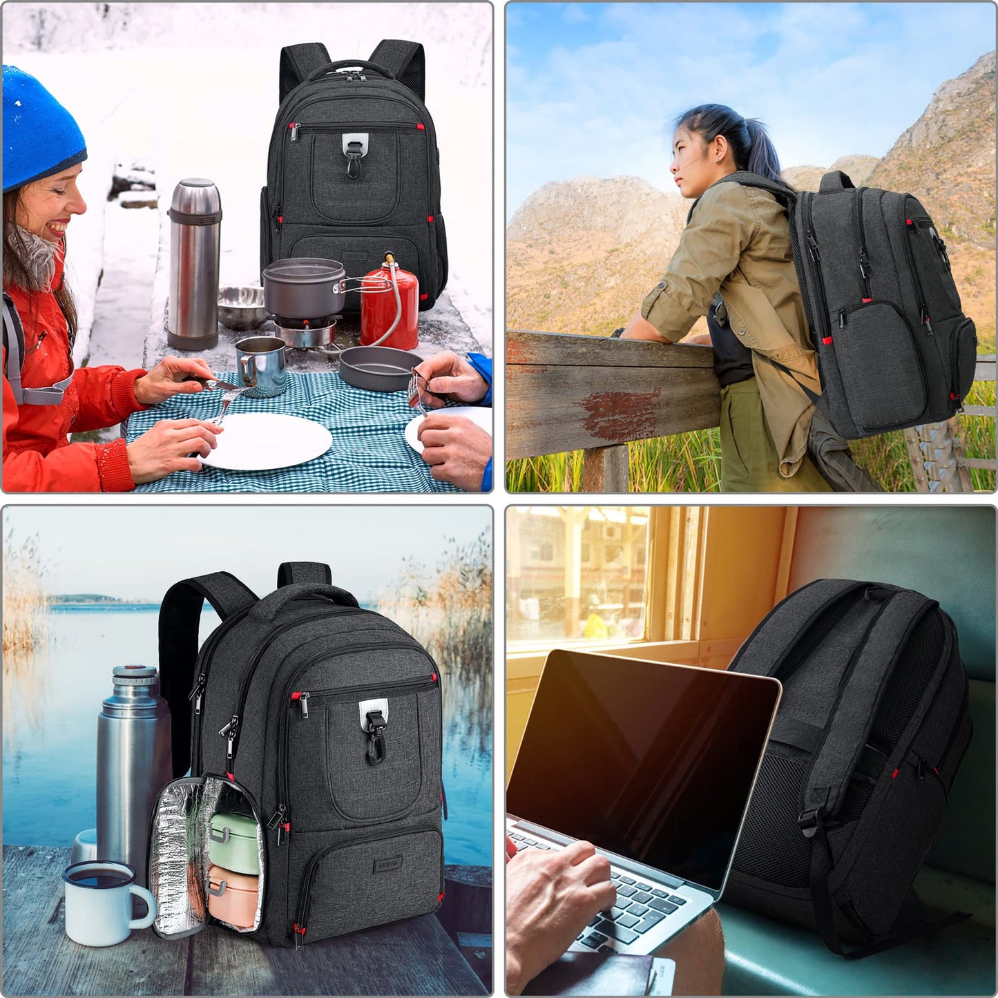 Lunch Backpack, Insulated Cooler Lunch Bag Backpack, Large Travel 17.3 Laptop Back Pack Sturdy Computer College School Bookbag for Women Men for Men Women Work Hiking Picnic