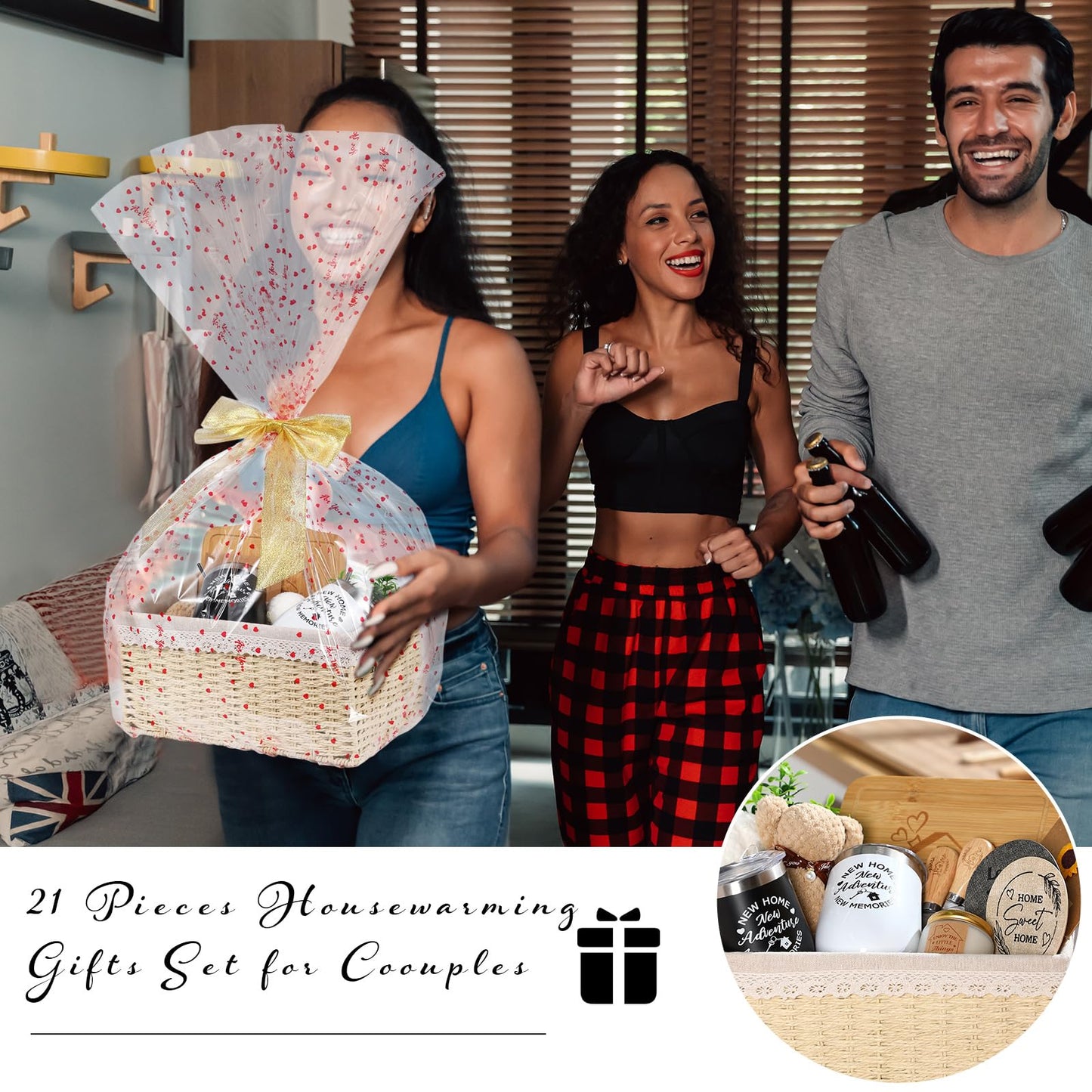 RimCereal House Warming Gifts Basket 21 Pieces Housewarming Gift for New Apartment Closing Gifts for Buyers Couples Women Men New Homeowners Gift Ideas Set(Home,Beige)
