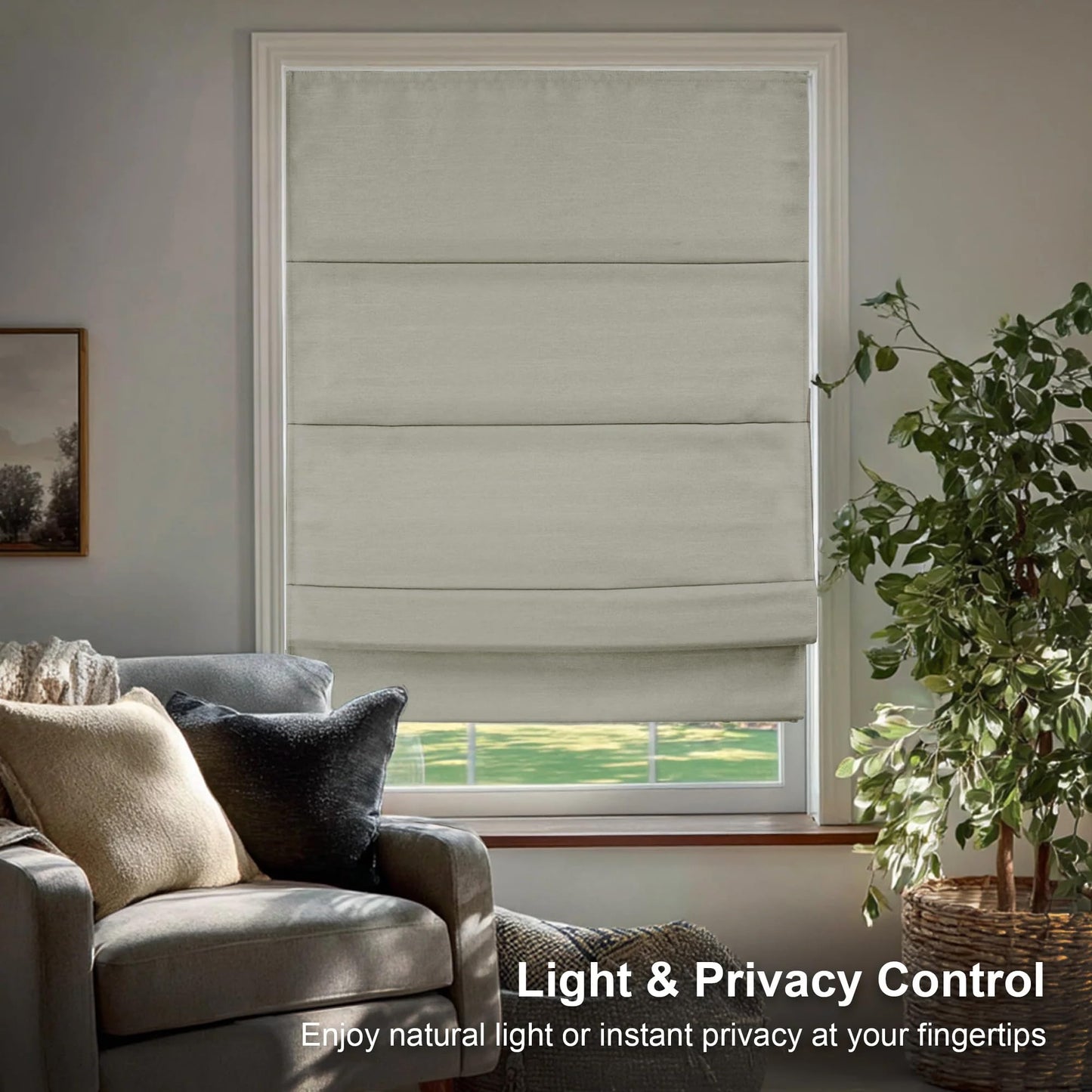 CHICOLOGY Roman Shades for Windows, Roman Window Shades, Roman Shades, Blackout Shades, Window Treatments, Window Shades for Home, Window Shade, 34" W X 64" H, Del Mar Moon Shell (Blackout)