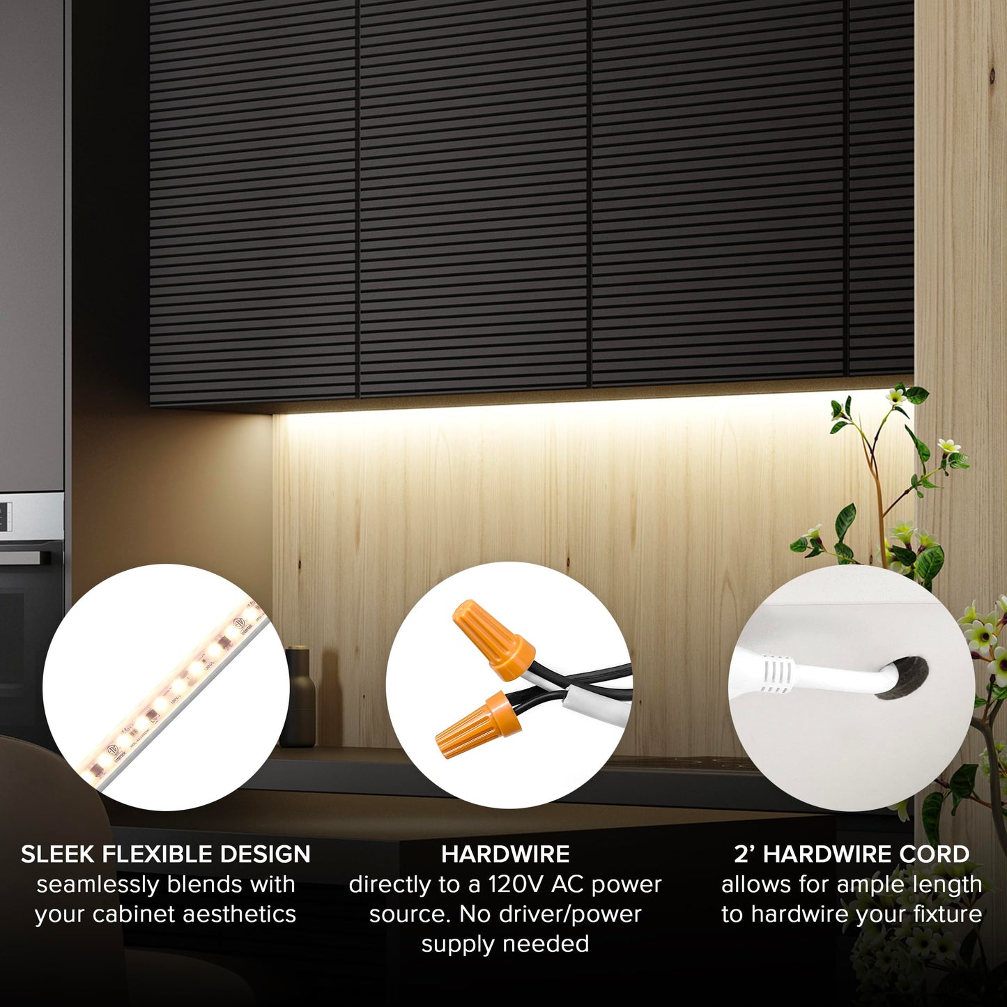 Maxxima 36 in. Hardwired LED Under Cabinet Strip Light, 1380 Lumens, 3000K Warm White, Kitchen and Living Room 120V White Cove Lighting, No Power Supply Needed