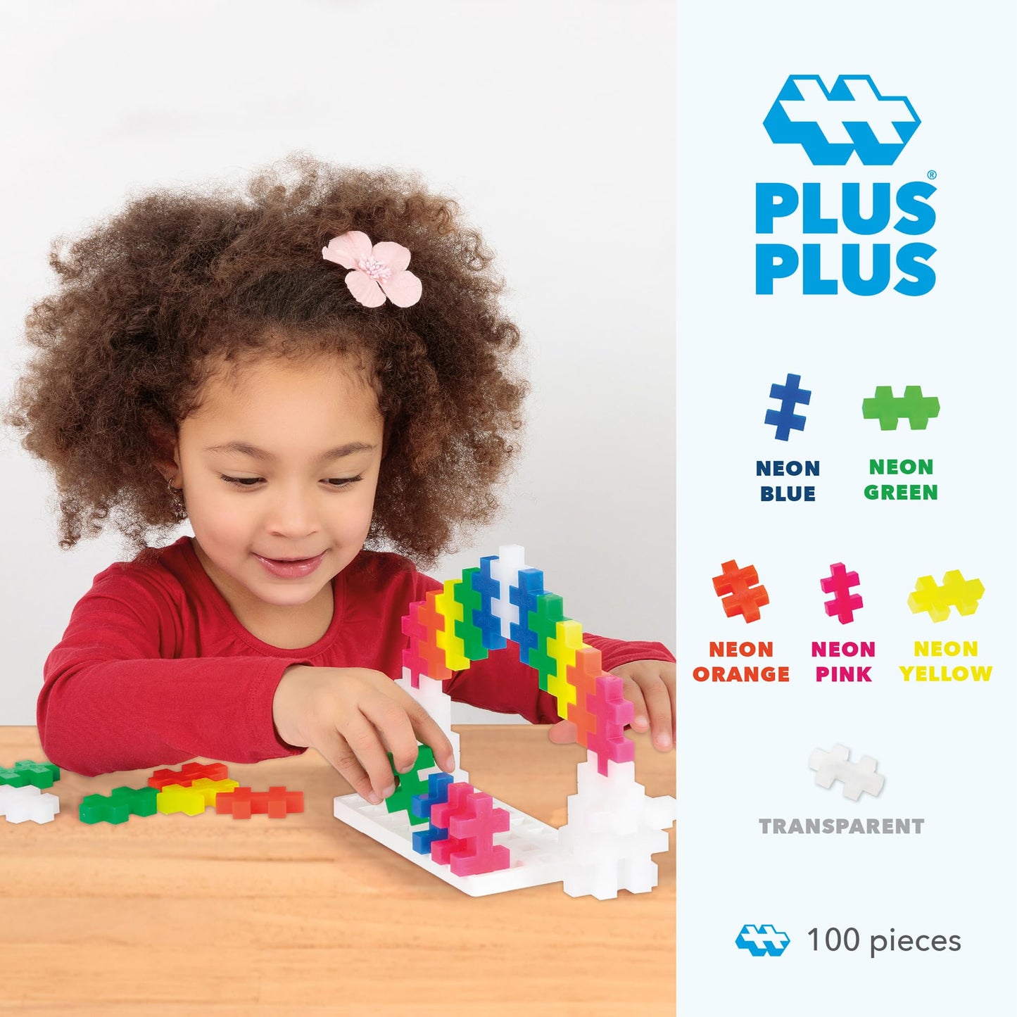 Plus Plus - Big Neon Mix - 100 Pieces - Creative Building and Construction Set - Mix of Neon Colors in a Box - Kids 1 to 6 Years - 3411