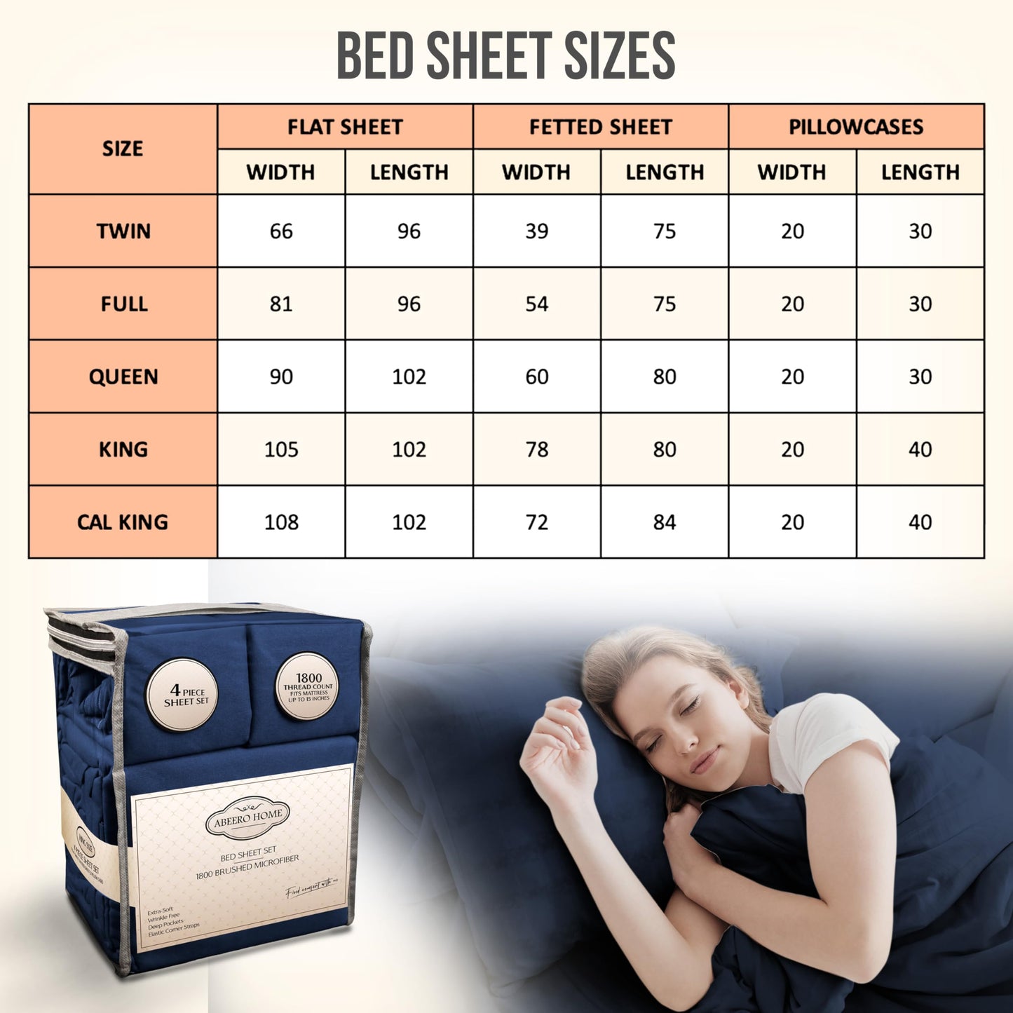 Abeero Home Queen Sheet Set - Luxury Hotel Bed Sheets - Soft Cooling Sheets with Elastic Corner Straps - Deep Pocket Microfiber Bedsheet - Bedding Sheets & Pillowcases - 4 PC (Queen Size, Navy Blue)