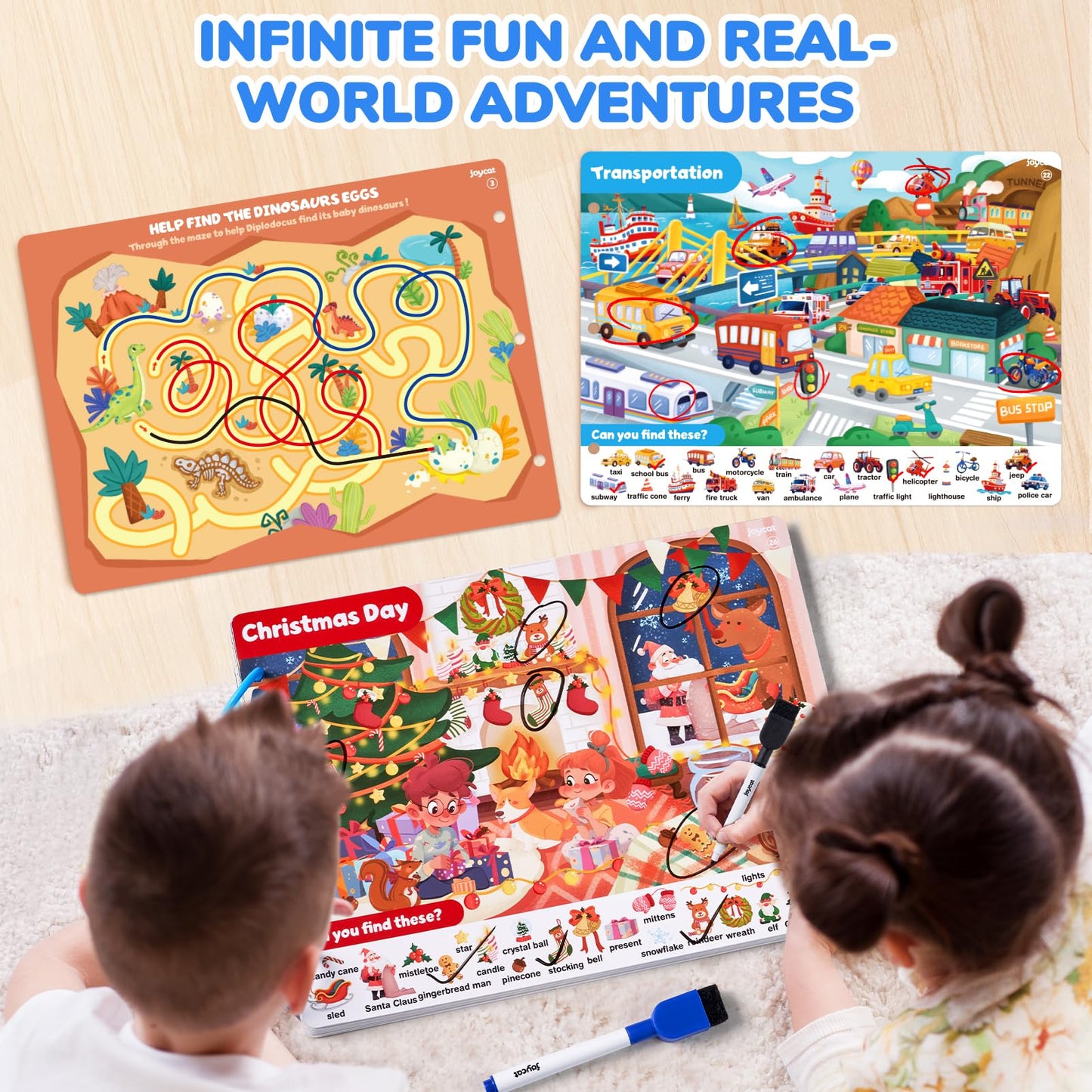 JoyCat Seek & Find Game Books - Preschool Learning Activity for Toddlers & Kids Ages 3-5, Travel Activities Toys for Road Trip Car Airplane, Busy Book Birthday Gifts for Girls and Boys Ages 4-8