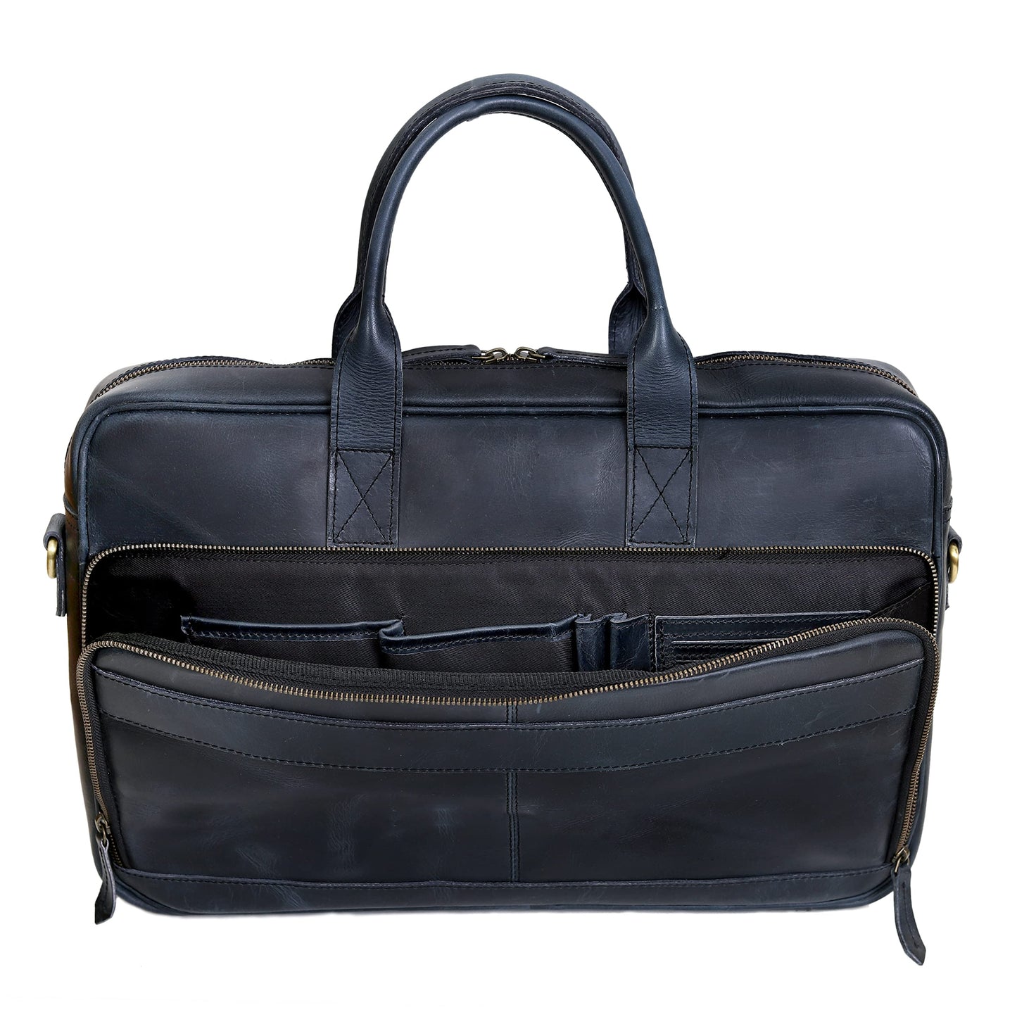Vintage Handmade Leather Travel Messenger Office Crossbody Bag Laptop Briefcase Computer College Satchel Bag (16" Blue)