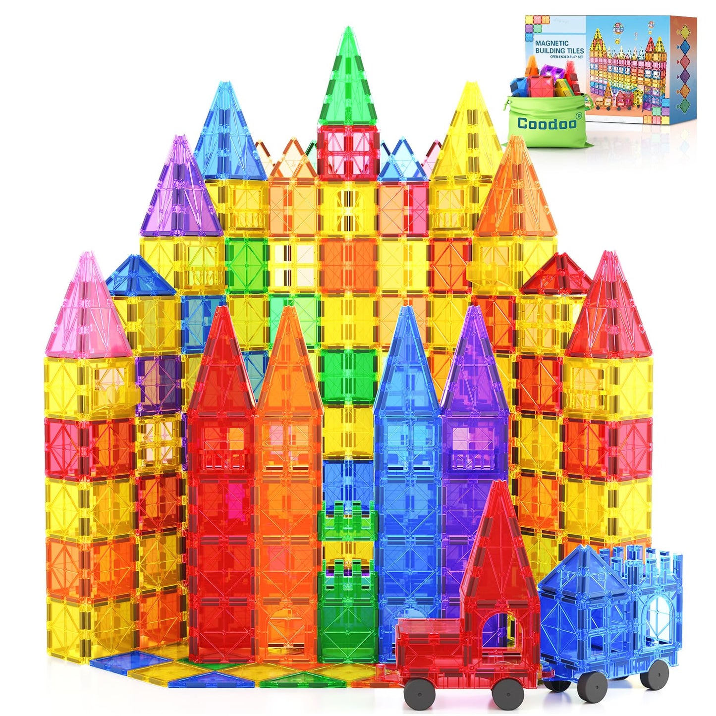 100PCS Magnetic Tiles STEM Building Toys Set with 2 Cars, Sensory Stacking Magnetic Blocks for Toddlers & Kids, Ideal for Preschool Montessori Toys Christmas Birthday Gifts for Boys & Girls Ages 3+