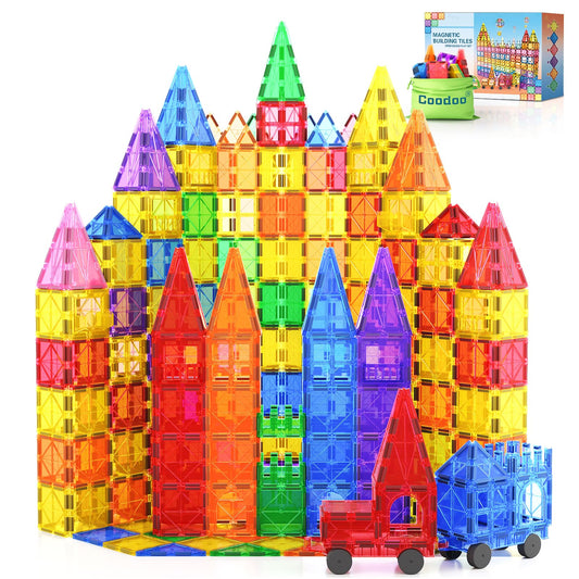 100PCS Magnetic Tiles STEM Building Toys Set with 2 Cars, Sensory Stacking Magnetic Blocks for Toddlers & Kids, Ideal for Preschool Montessori Toys Christmas Birthday Gifts for Boys & Girls Ages 3+