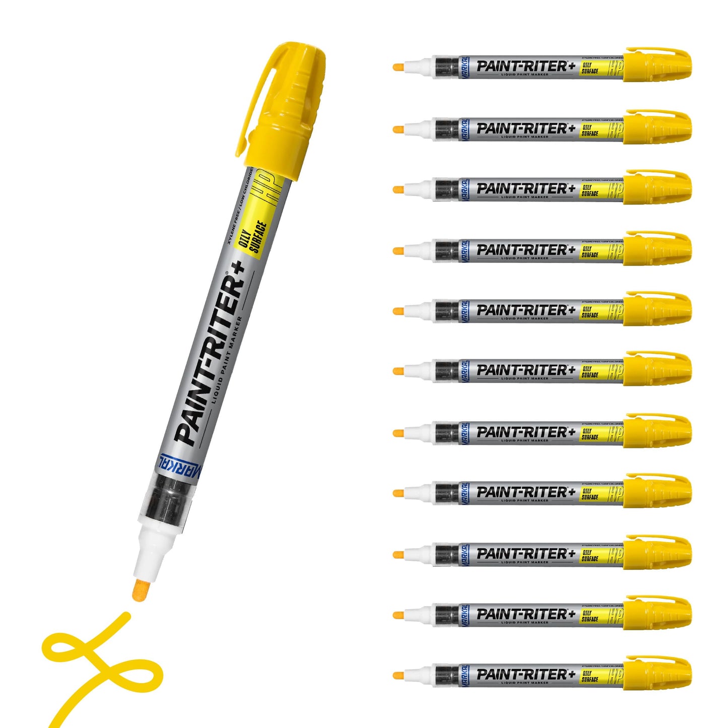 Markal 96961 Paint-Riter+ Oily Surface Liquid Paint Marker, Versatile Surface Compatibility, Bold Mark Size 1.8", Yellow 12-Pack