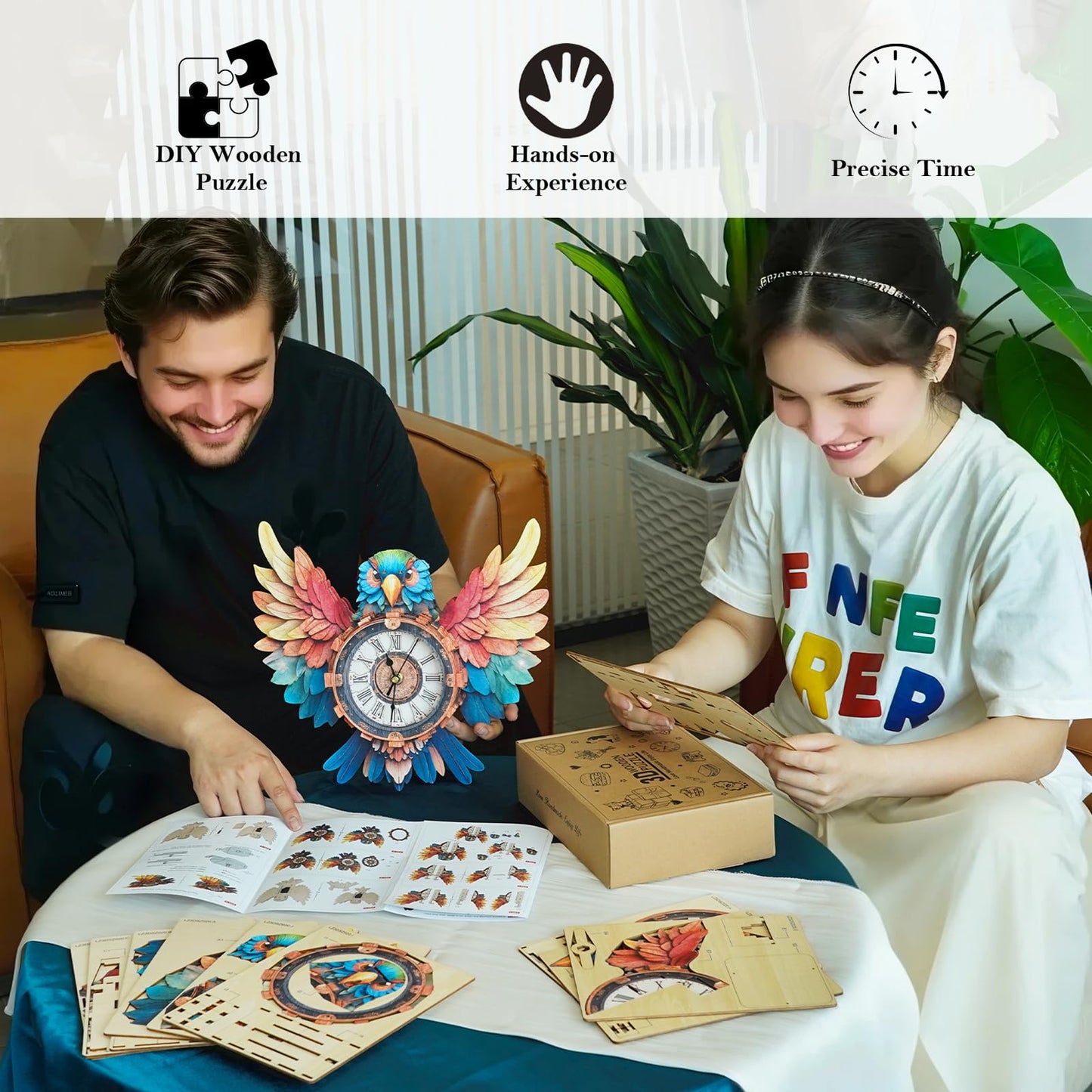 3D Wooden Puzzles for Adults Parrot Clock - Wall ‌‌Clock Puzzle Xmas Room Model Building Kit Creative Art Craft Gift Home Decor for DIY Enthusiasts, Brain Teaser Building Set Birthday Gifts