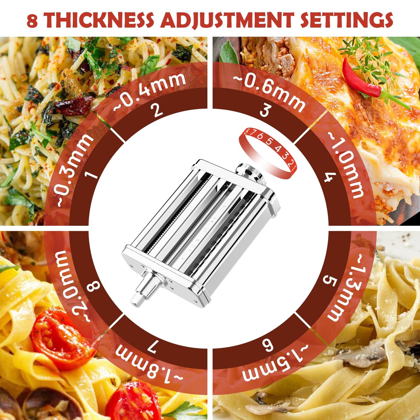 3-in-1 Pasta Attachment for KitchenAid Stand Mixer - Stainless Steel Pasta Maker includes Roller, Spaghetti & Fettuccine Cutters | Professional Pasta Accessories for Homemade Noodles & Italian Cuisine