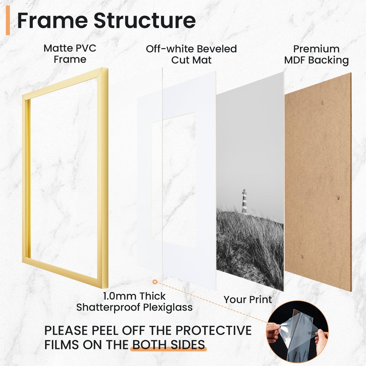 Venusmiles 16x24 inch Picture Frame, 16x24 Photo Frames with 12x18 Removable Mat - High Definition Plexiglass - Vertical and Horizontal Display - Wall Hanging Poster Frame - Gold, 5 Pack