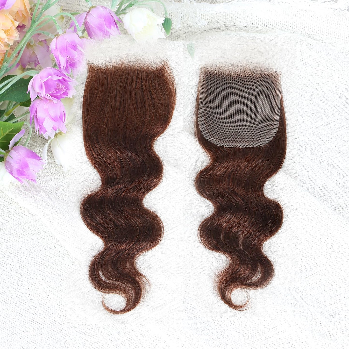 Brown color Body Wave Closure 4x4 Free Part Closure Brazilian Human Hair Closure Body Wave Lace Closure Virgin Human Hair HD Lace Chocolate Brown (18 Inch)