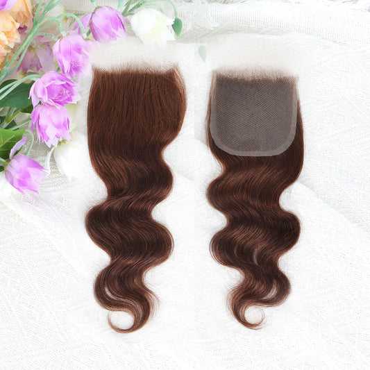 Brown color Body Wave Closure 4x4 Free Part Closure Brazilian Human Hair Closure Body Wave Lace Closure Virgin Human Hair HD Lace Chocolate Brown (18 Inch)